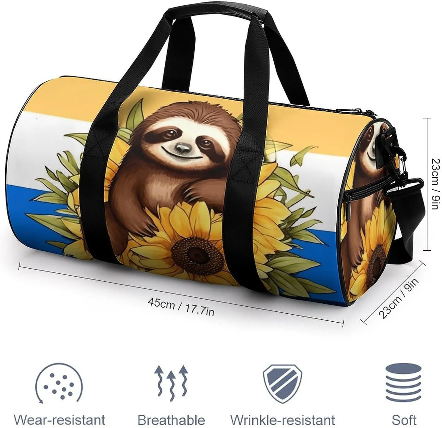 Duffel Bag for Men Women Gym Bag Cartoon Sloth Sitting on Sunflower Travel Duffel Bag Waterproof Overnight Bag for Sports Workout