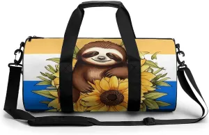 Duffel Bag for Men Women Gym Bag Cartoon Sloth Sitting on Sunflower Travel Duffel Bag Waterproof Overnight Bag for Sports Workout
