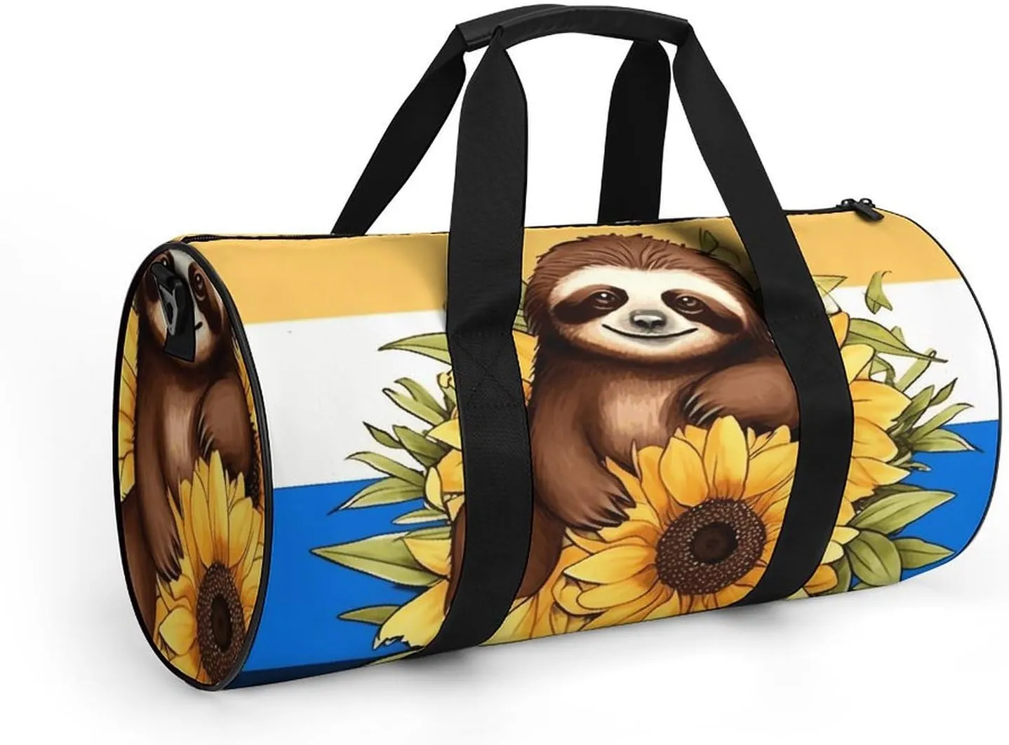 Duffel Bag for Men Women Gym Bag Cartoon Sloth Sitting on Sunflower Travel Duffel Bag Waterproof Overnight Bag for Sports Workout