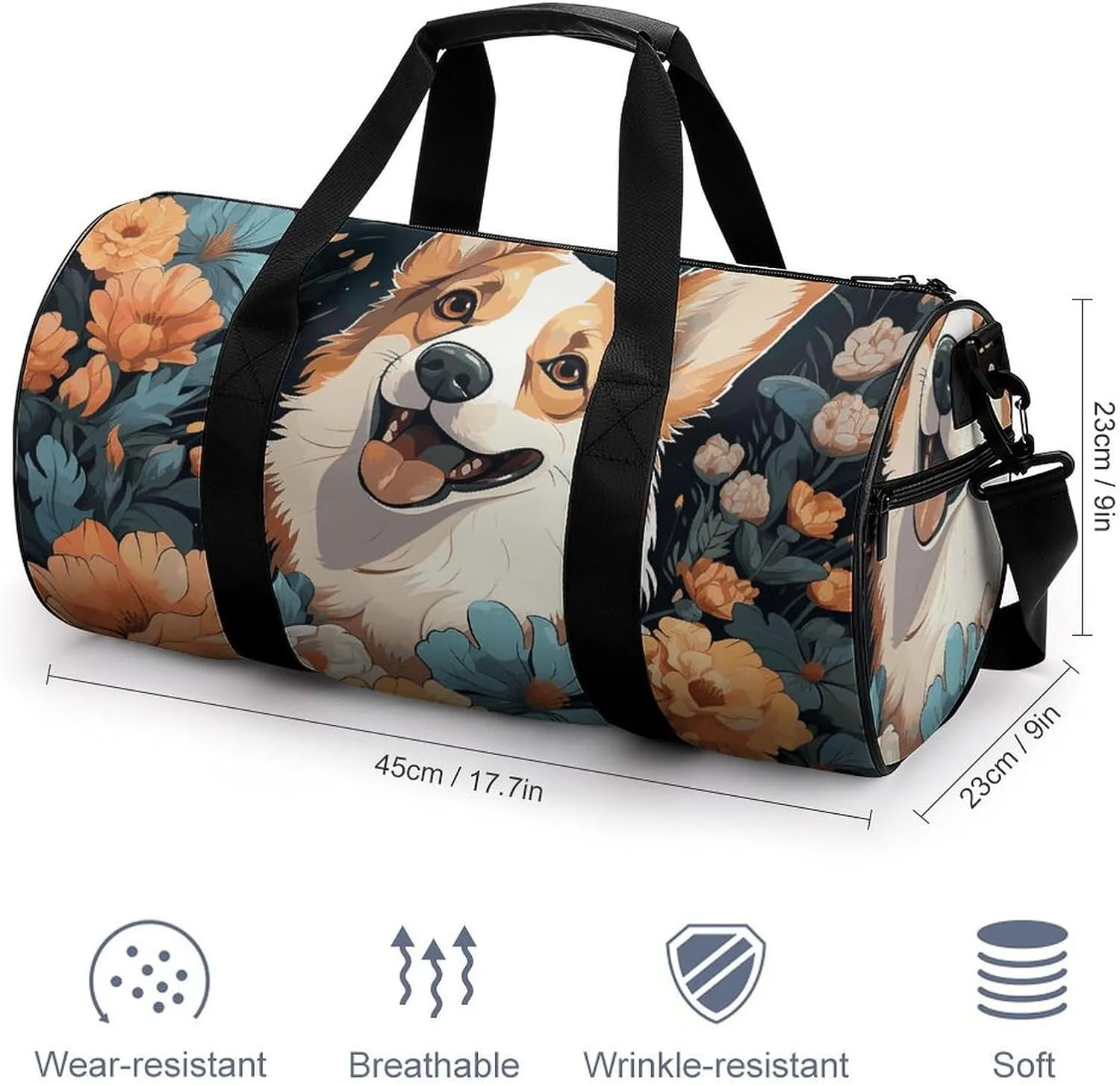 Duffel Bag for Men Women Gym Bag Corgi Pattern Travel Duffel Bag Waterproof Overnight Bag for Sports Workout