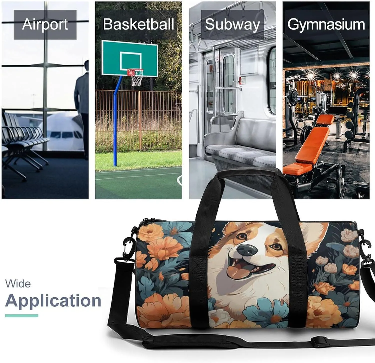 Duffel Bag for Men Women Gym Bag Corgi Pattern Travel Duffel Bag Waterproof Overnight Bag for Sports Workout