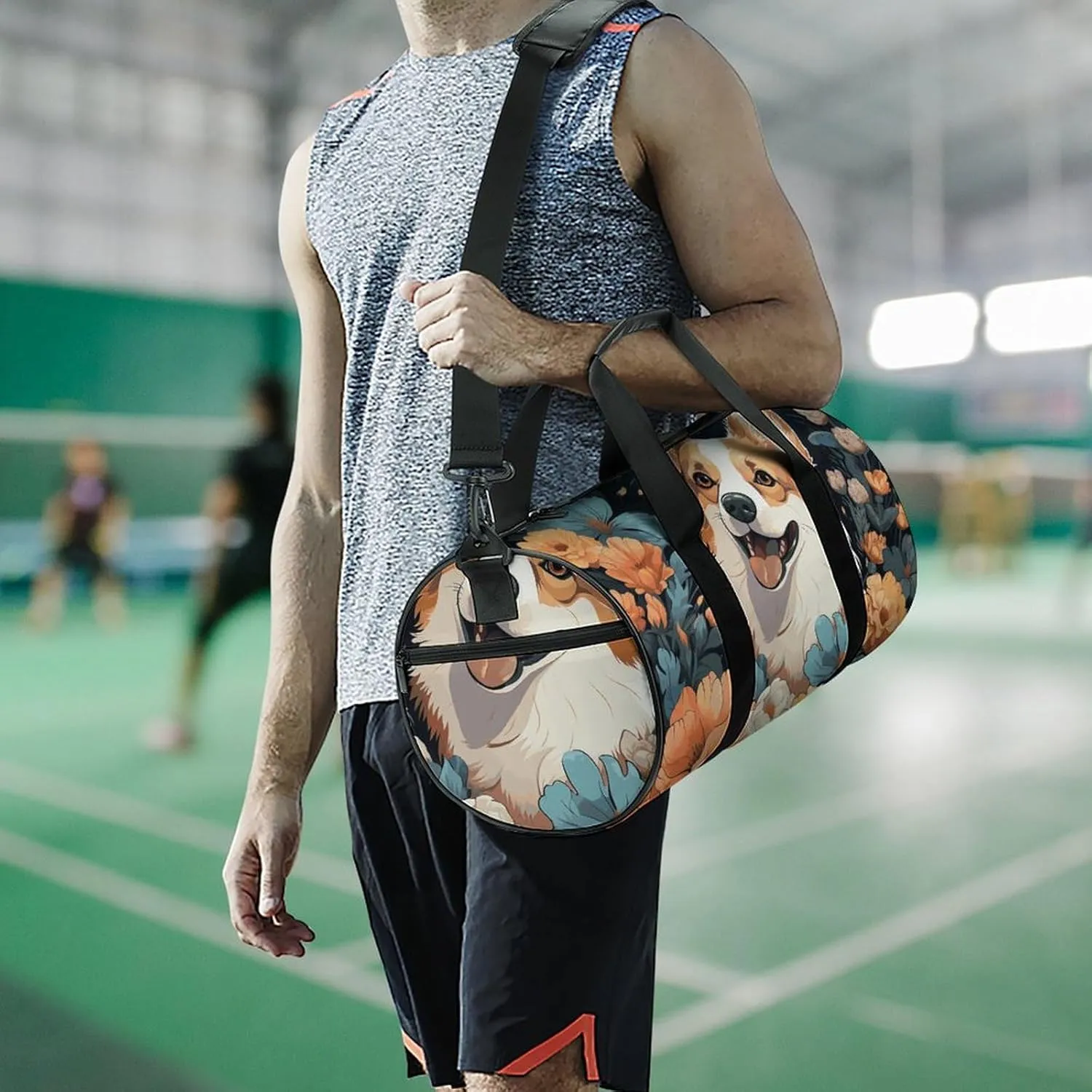Duffel Bag for Men Women Gym Bag Corgi Pattern Travel Duffel Bag Waterproof Overnight Bag for Sports Workout