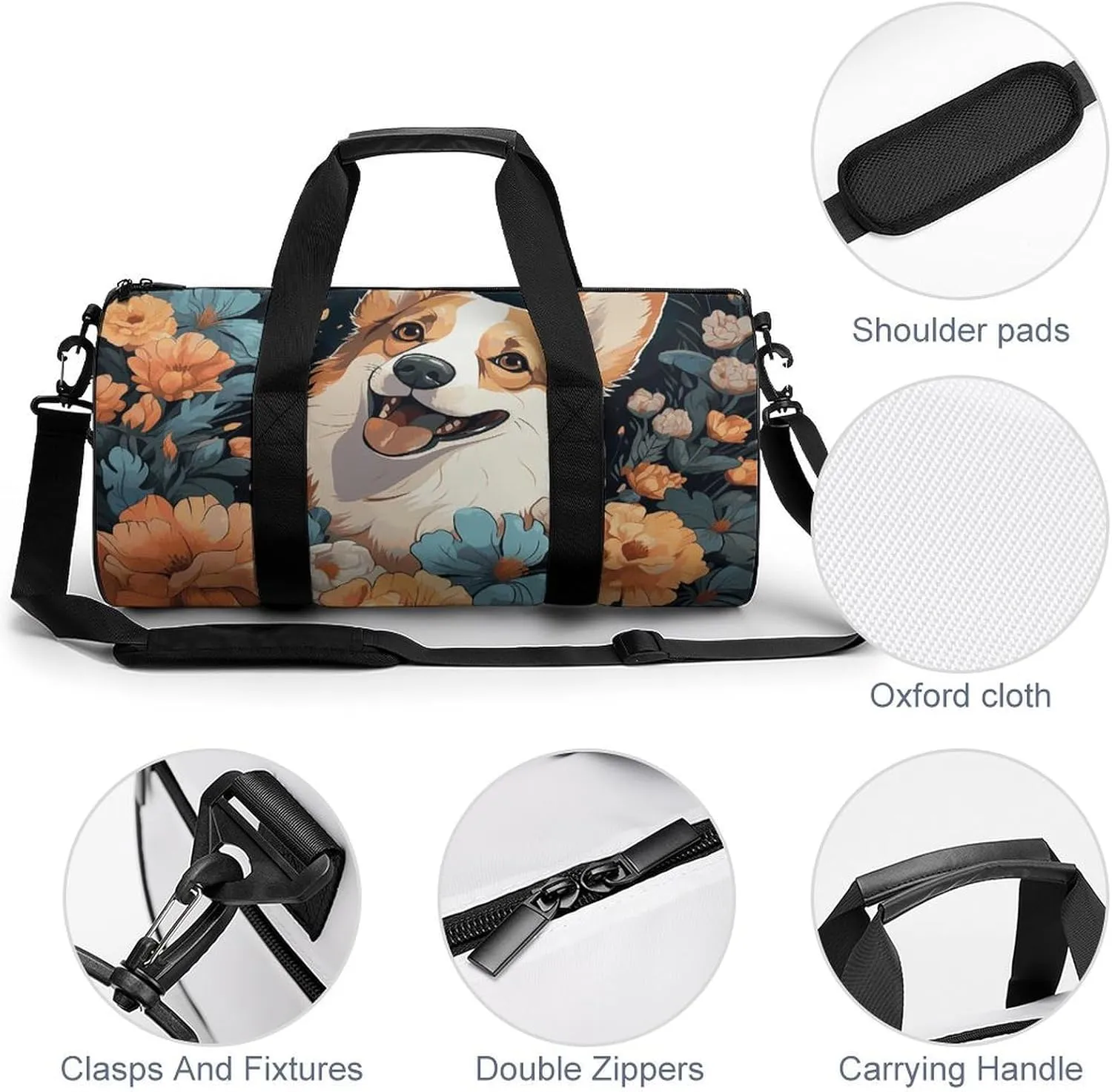Duffel Bag for Men Women Gym Bag Corgi Pattern Travel Duffel Bag Waterproof Overnight Bag for Sports Workout