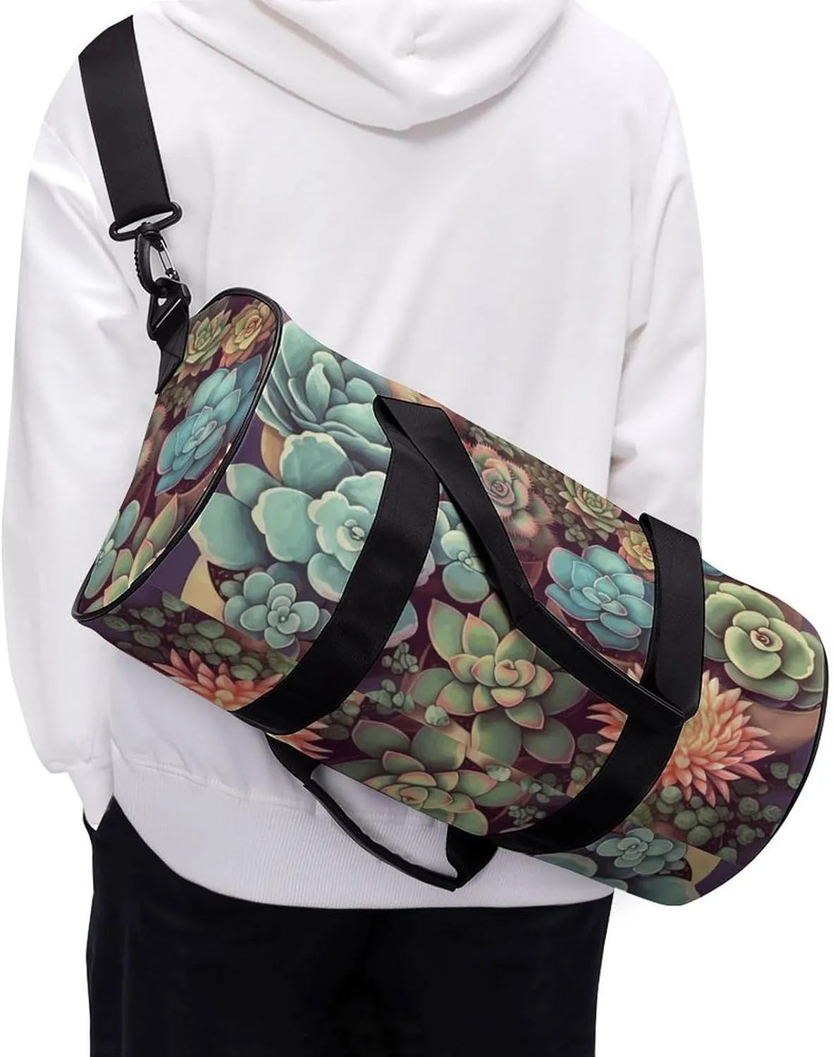 Duffel Bag for Men Women Gym Bag Cute Succulents Travel Duffel Bag Waterproof Overnight Bag for Sports Workout