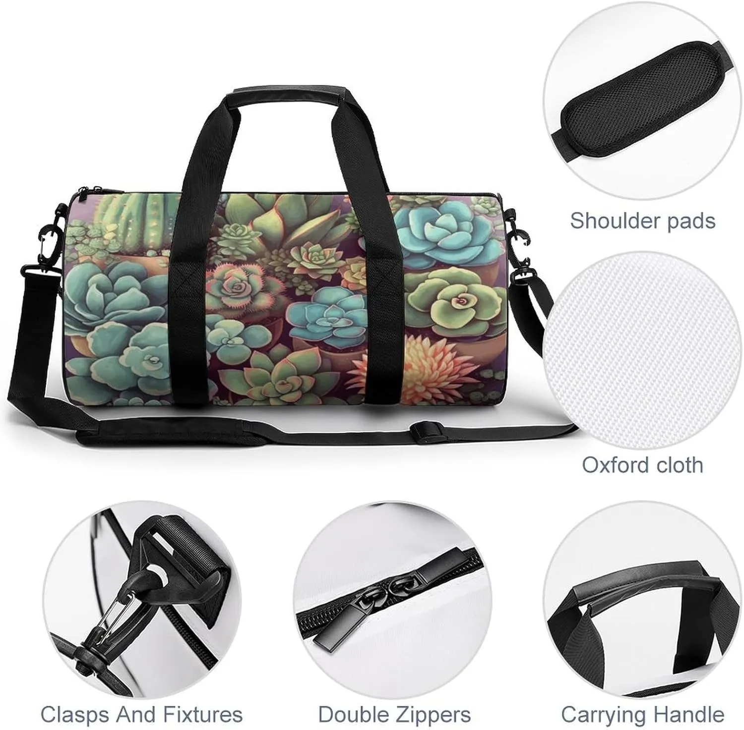 Duffel Bag for Men Women Gym Bag Cute Succulents Travel Duffel Bag Waterproof Overnight Bag for Sports Workout