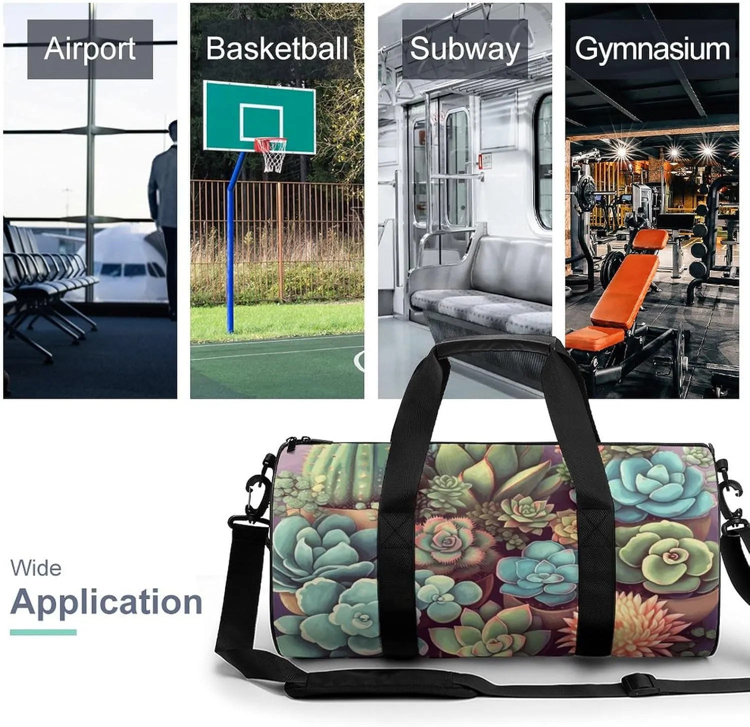 Duffel Bag for Men Women Gym Bag Cute Succulents Travel Duffel Bag Waterproof Overnight Bag for Sports Workout