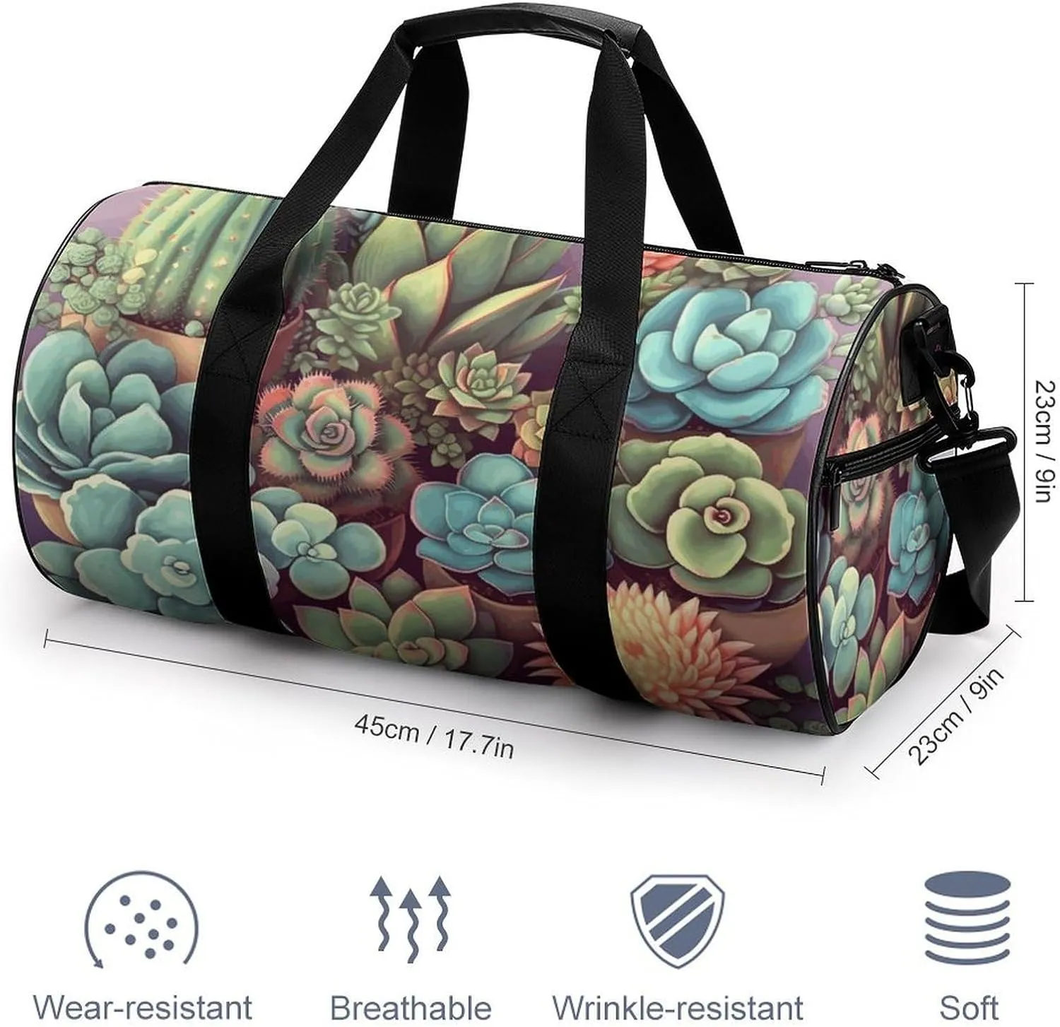 Duffel Bag for Men Women Gym Bag Cute Succulents Travel Duffel Bag Waterproof Overnight Bag for Sports Workout