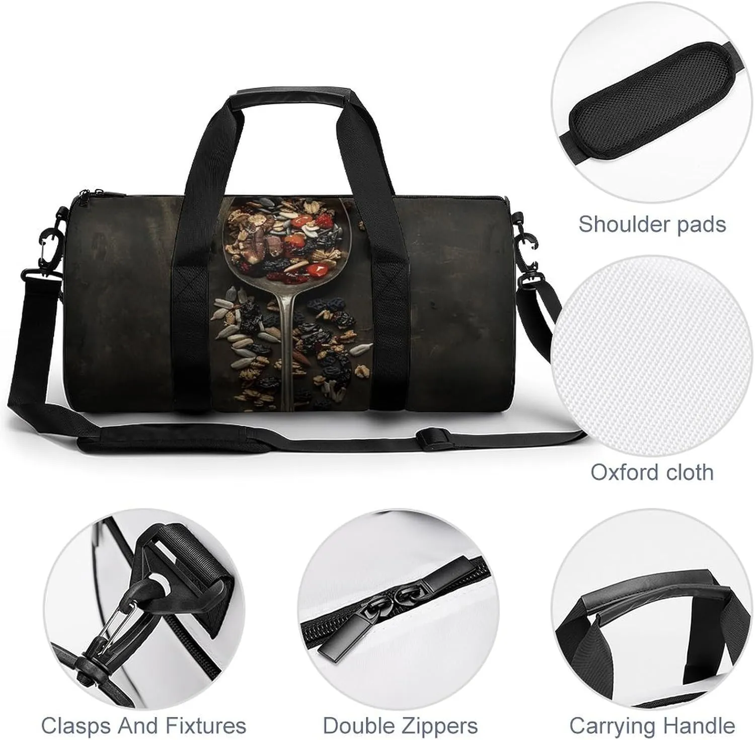 Duffel Bag for Men Women Gym Bag Filled with Sliced Nuts Travel Duffel Bag Waterproof Overnight Bag for Sports Workout