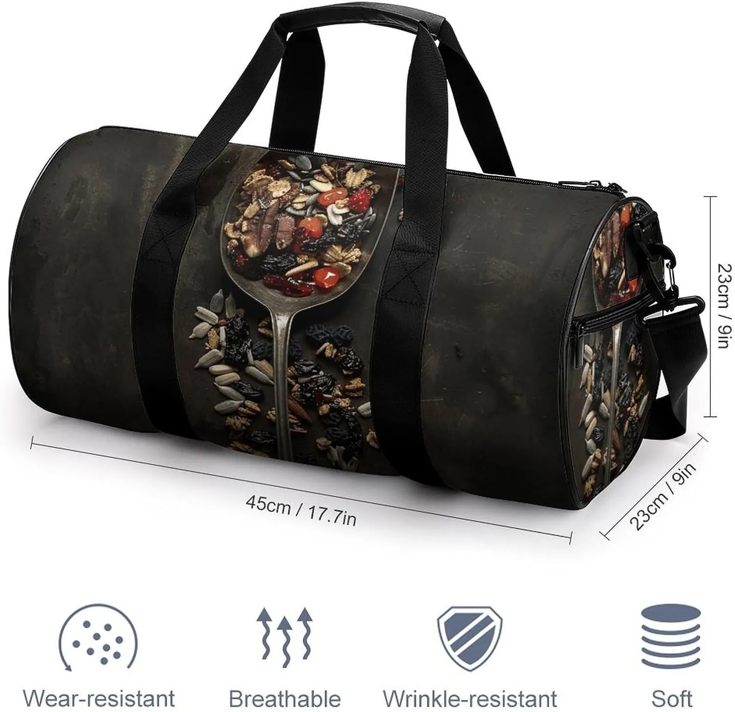 Duffel Bag for Men Women Gym Bag Filled with Sliced Nuts Travel Duffel Bag Waterproof Overnight Bag for Sports Workout