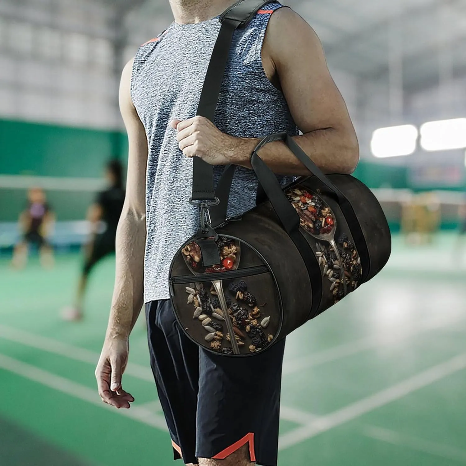 Duffel Bag for Men Women Gym Bag Filled with Sliced Nuts Travel Duffel Bag Waterproof Overnight Bag for Sports Workout