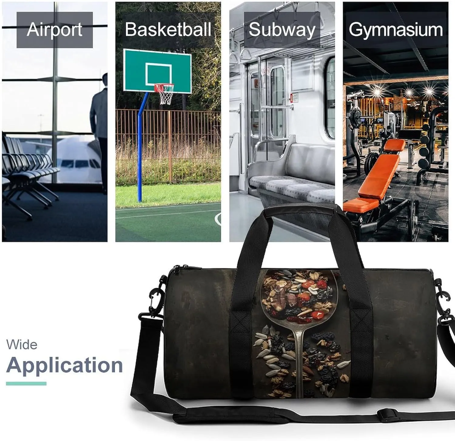 Duffel Bag for Men Women Gym Bag Filled with Sliced Nuts Travel Duffel Bag Waterproof Overnight Bag for Sports Workout