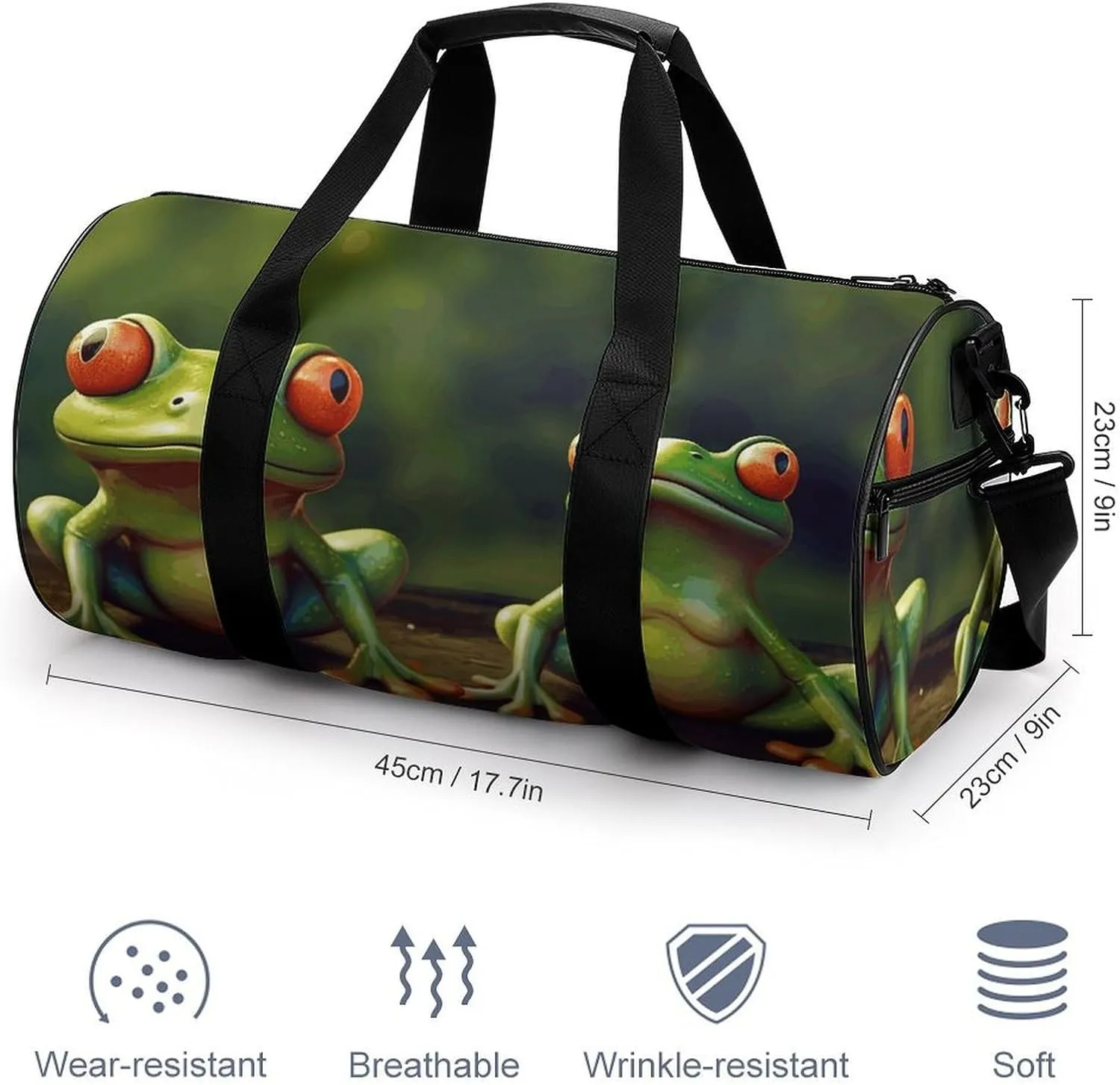 Duffel Bag for Men Women Gym Bag Funny Green Frogs Travel Duffel Bag Waterproof Overnight Bag for Sports Workout