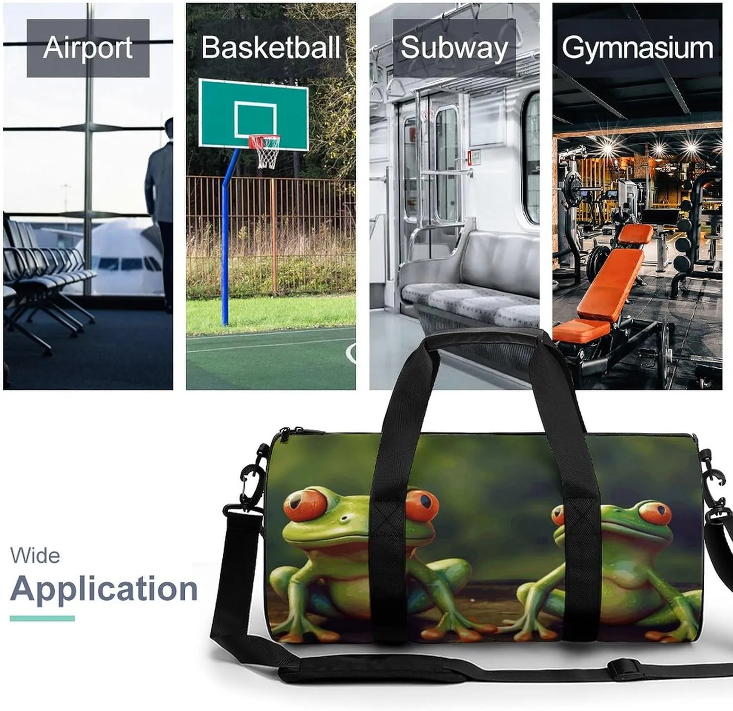 Duffel Bag for Men Women Gym Bag Funny Green Frogs Travel Duffel Bag Waterproof Overnight Bag for Sports Workout