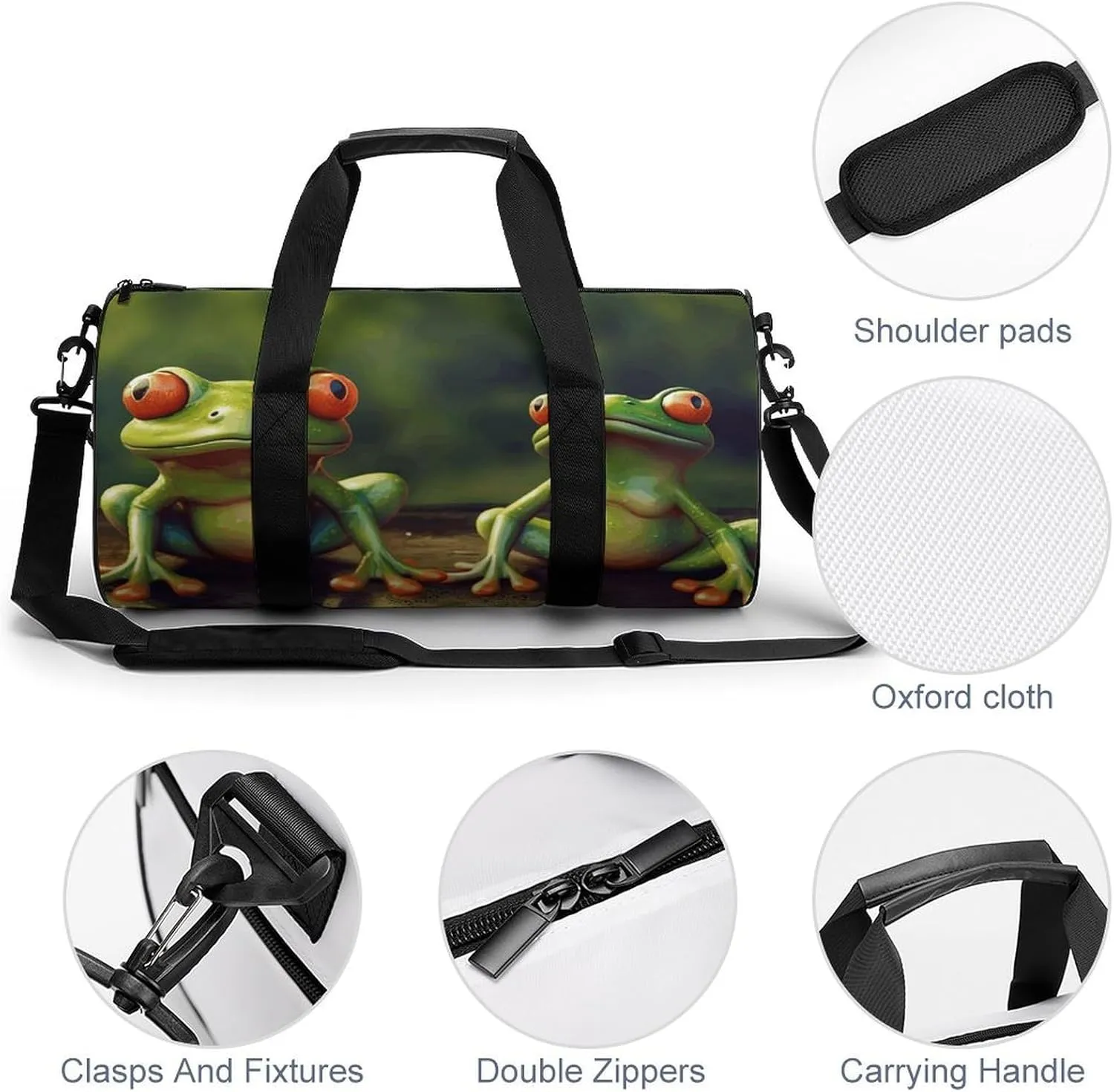 Duffel Bag for Men Women Gym Bag Funny Green Frogs Travel Duffel Bag Waterproof Overnight Bag for Sports Workout