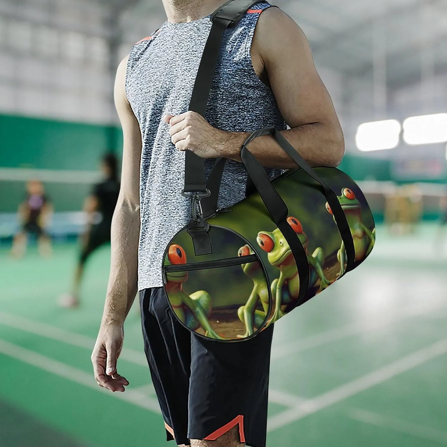Duffel Bag for Men Women Gym Bag Funny Green Frogs Travel Duffel Bag Waterproof Overnight Bag for Sports Workout