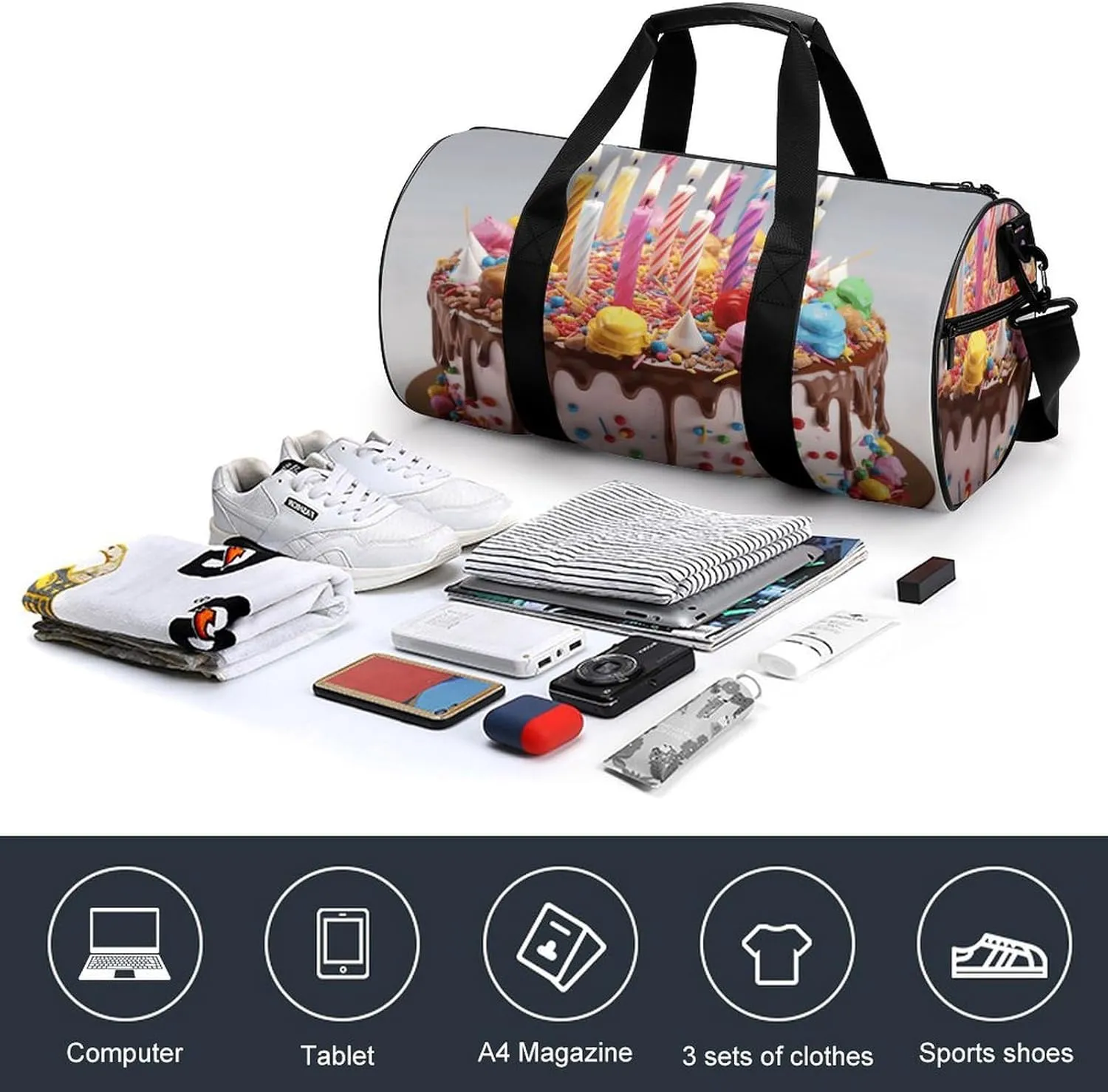 Duffel Bag for Men Women Gym Bag Happy Birthday Beautiful Travel Duffel Bag Waterproof Overnight Bag for Sports Workout