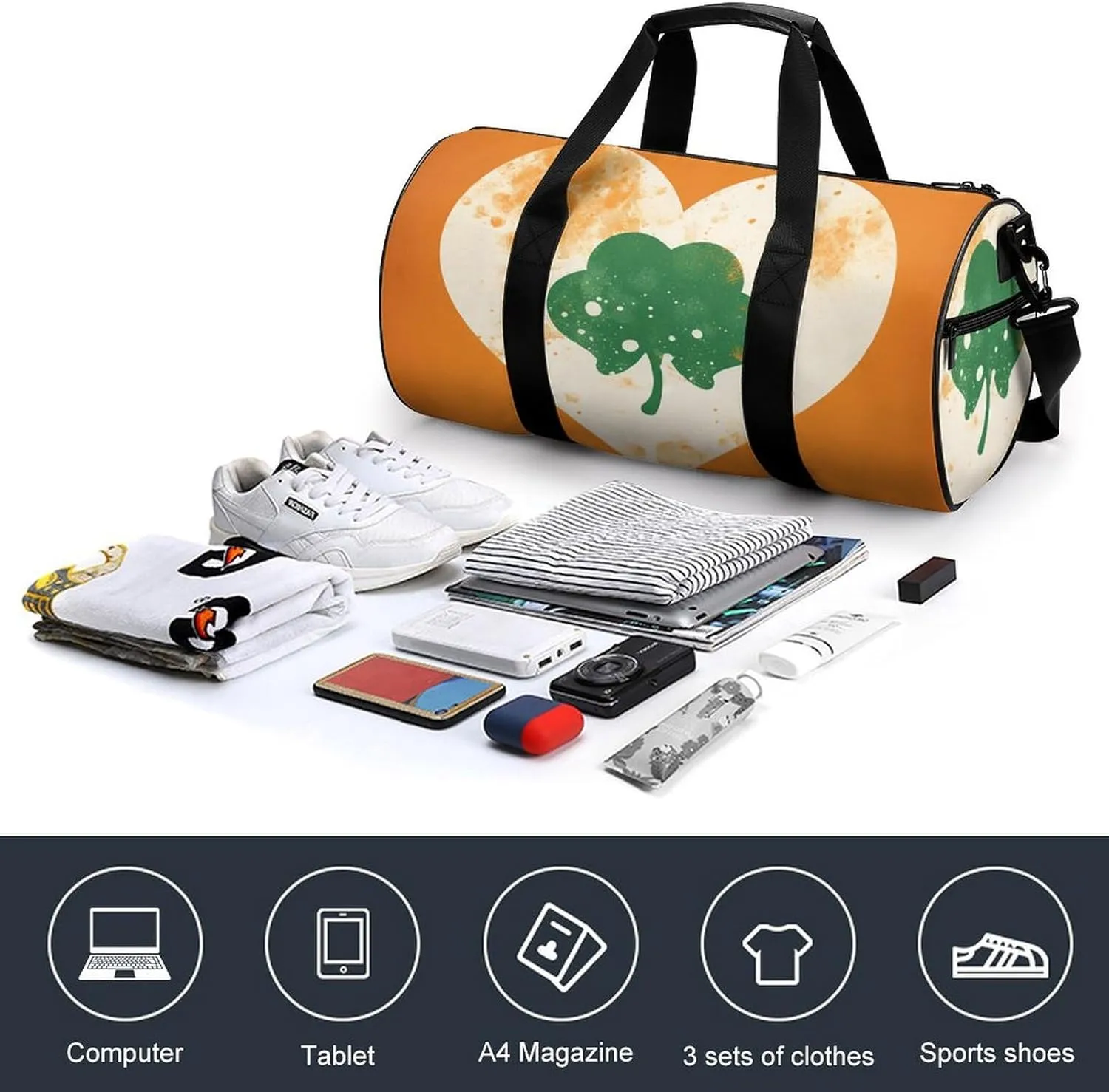 Duffel Bag for Men Women Gym Bag Heart Shape on Background Travel Duffel Bag Waterproof Overnight Bag for Sports Workout