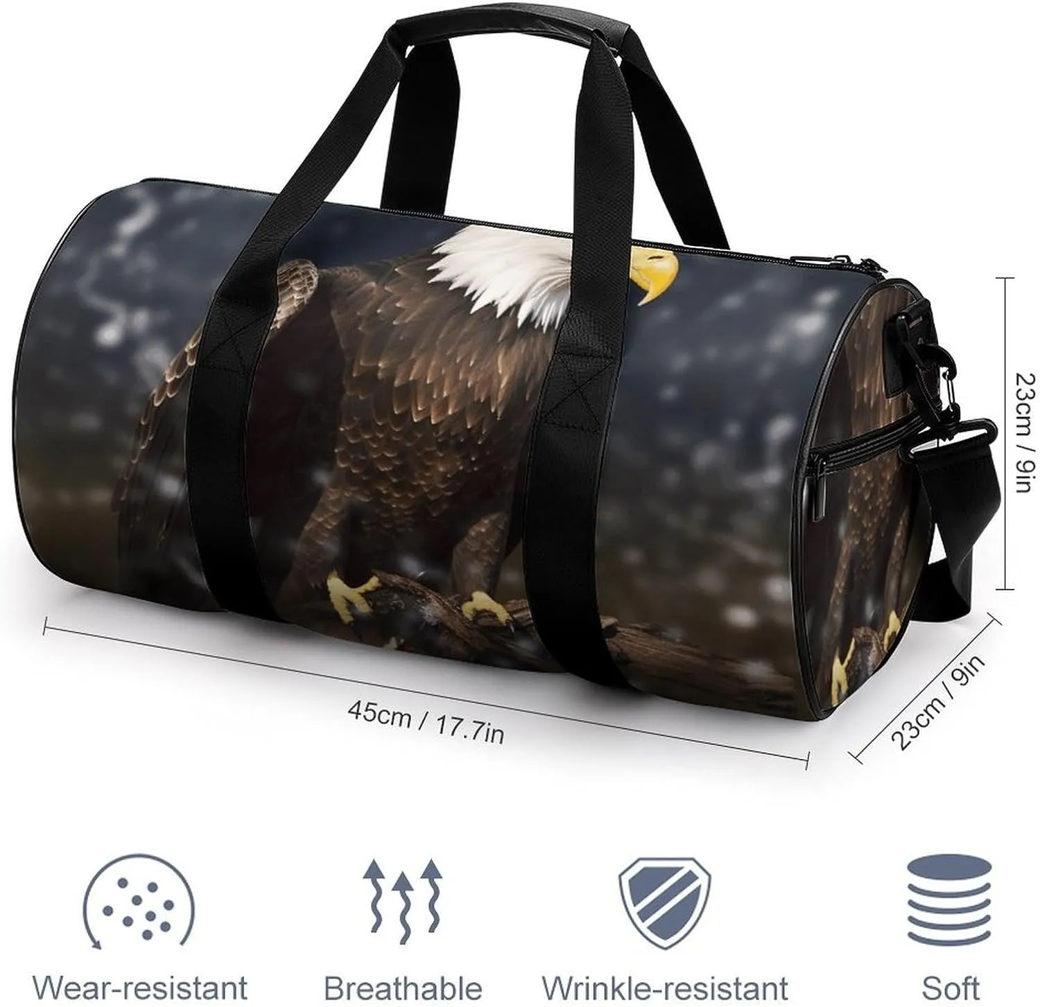 Duffel Bag for Men Women Gym Bag North American Bald Eagle Travel Duffel Bag Waterproof Overnight Bag for Sports Workout