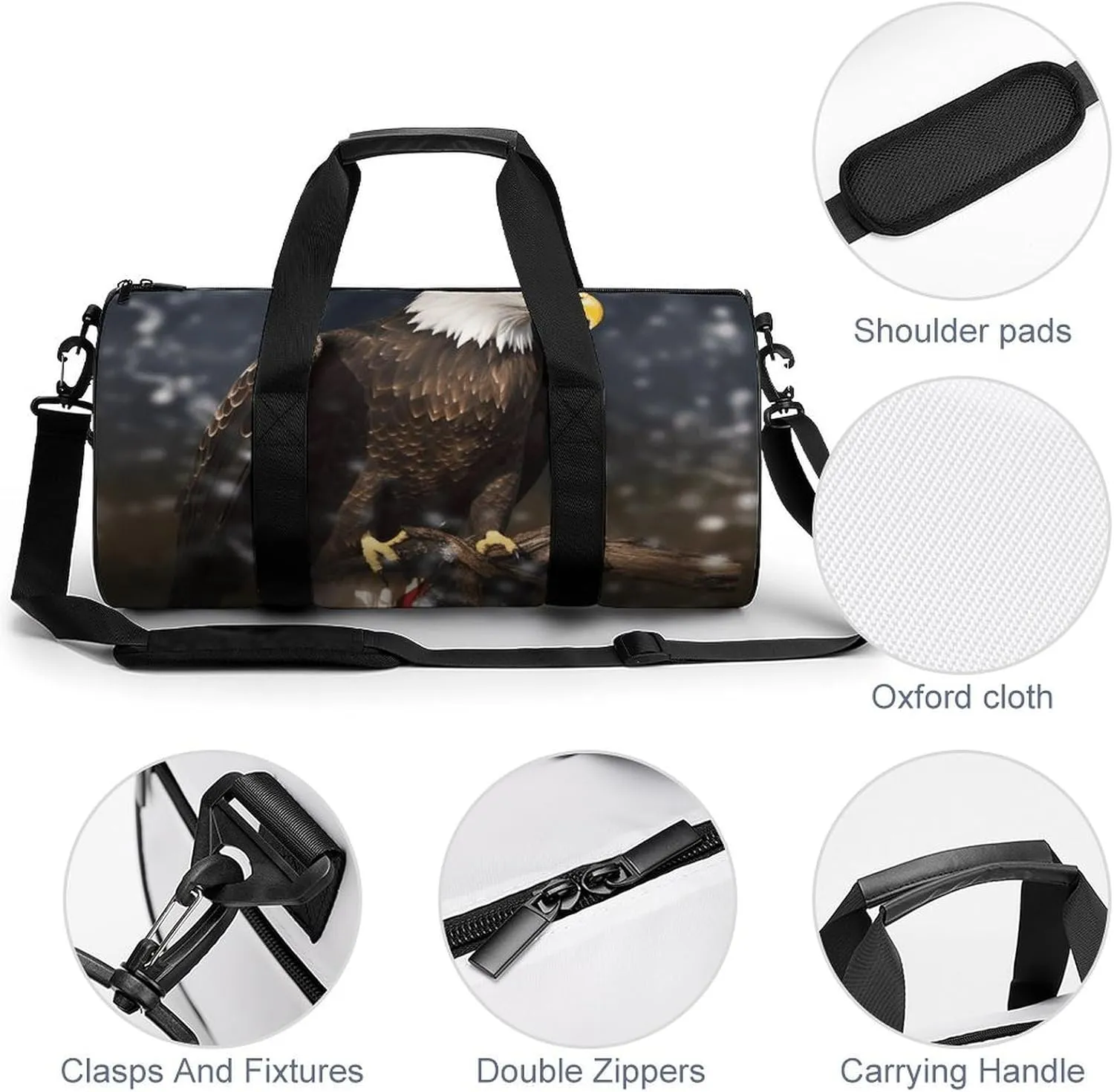 Duffel Bag for Men Women Gym Bag North American Bald Eagle Travel Duffel Bag Waterproof Overnight Bag for Sports Workout