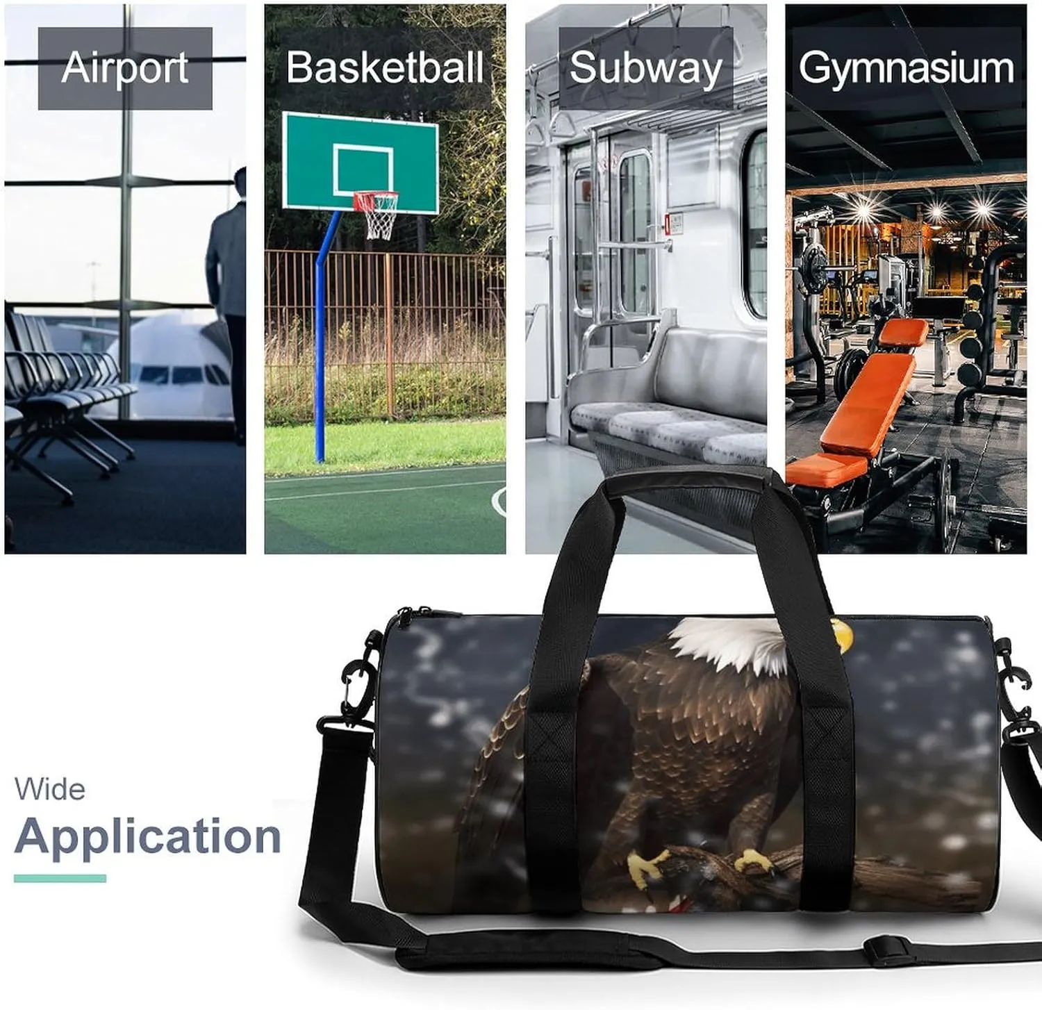 Duffel Bag for Men Women Gym Bag North American Bald Eagle Travel Duffel Bag Waterproof Overnight Bag for Sports Workout