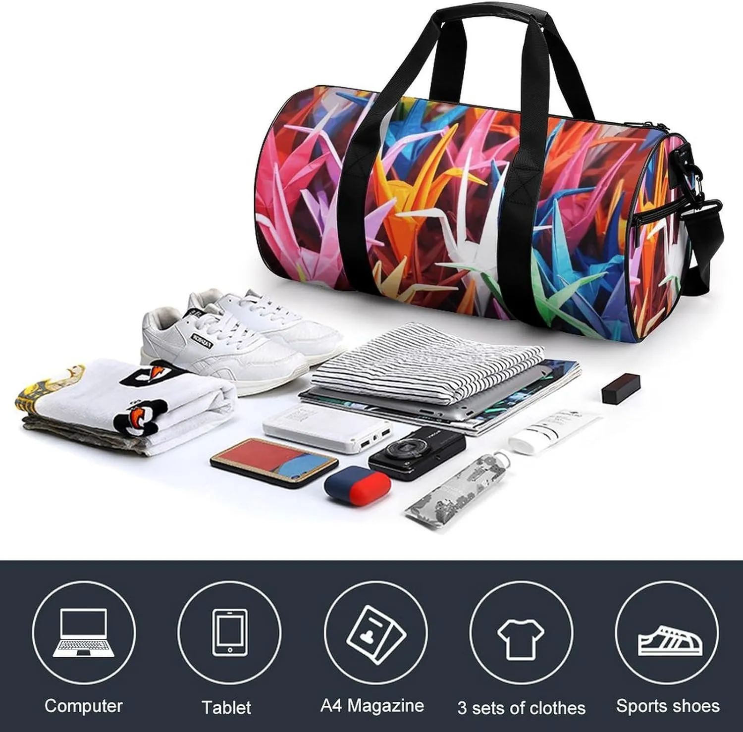 Duffel Bag for Men Women Gym Bag Origami Paper Cranes Travel Duffel Bag Waterproof Overnight Bag for Sports Workout