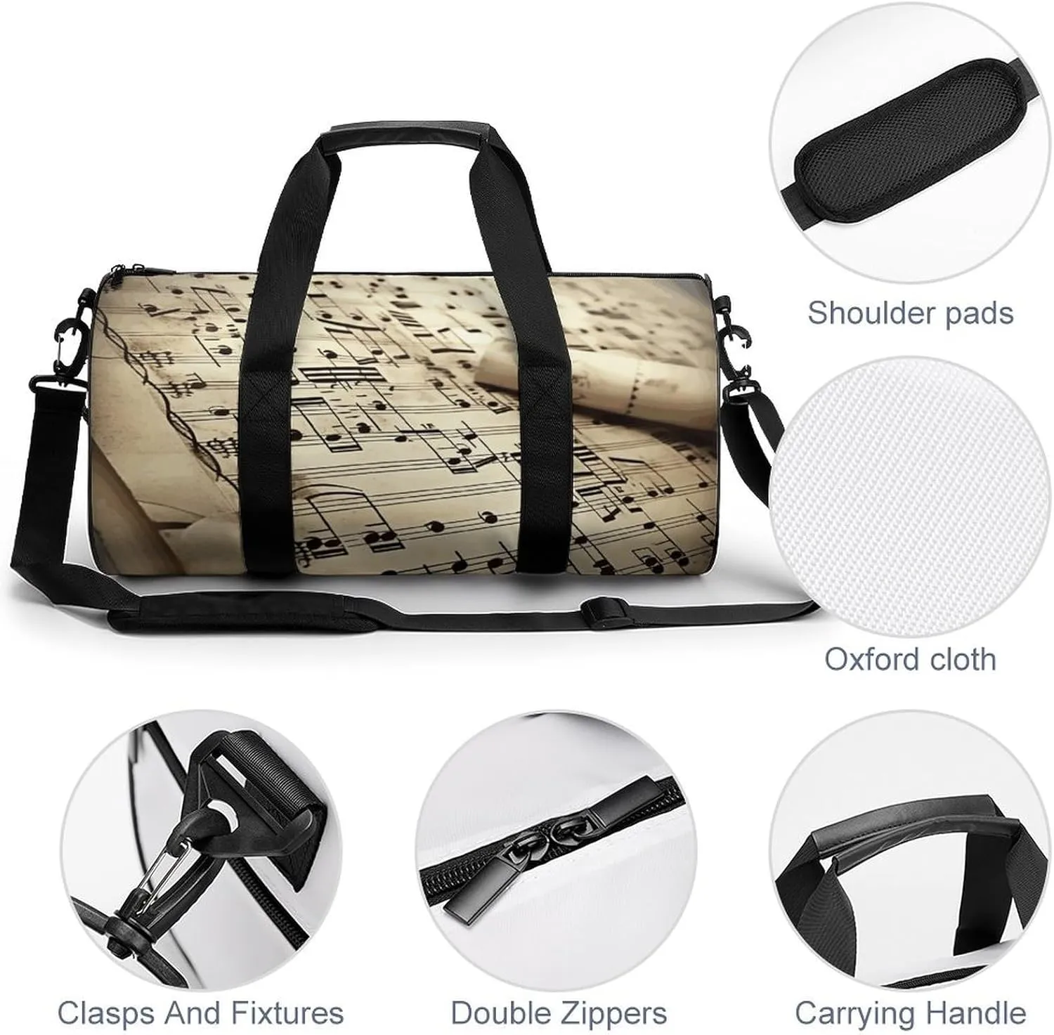 Duffel Bag for Men Women Gym Bag Sheet Music Travel Duffel Bag Waterproof Overnight Bag for Sports Workout
