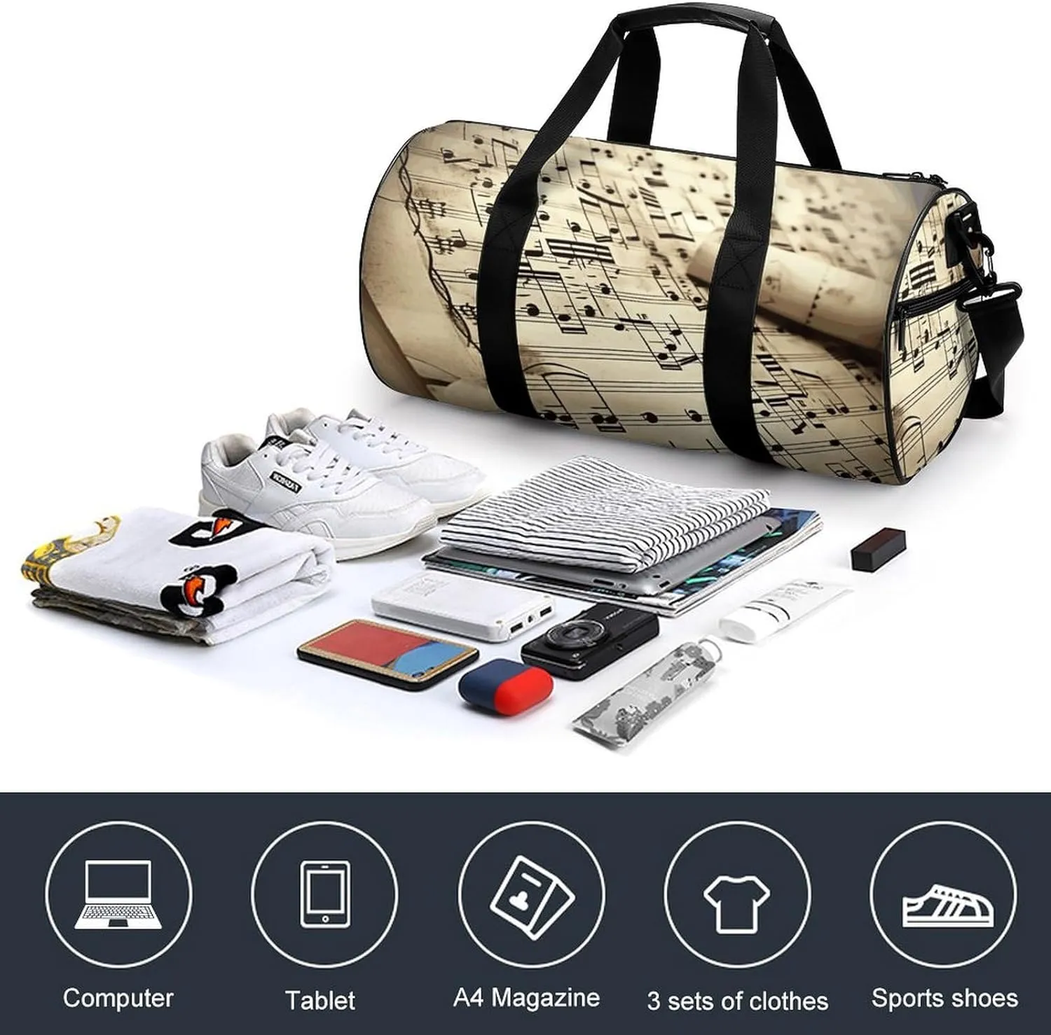 Duffel Bag for Men Women Gym Bag Sheet Music Travel Duffel Bag Waterproof Overnight Bag for Sports Workout