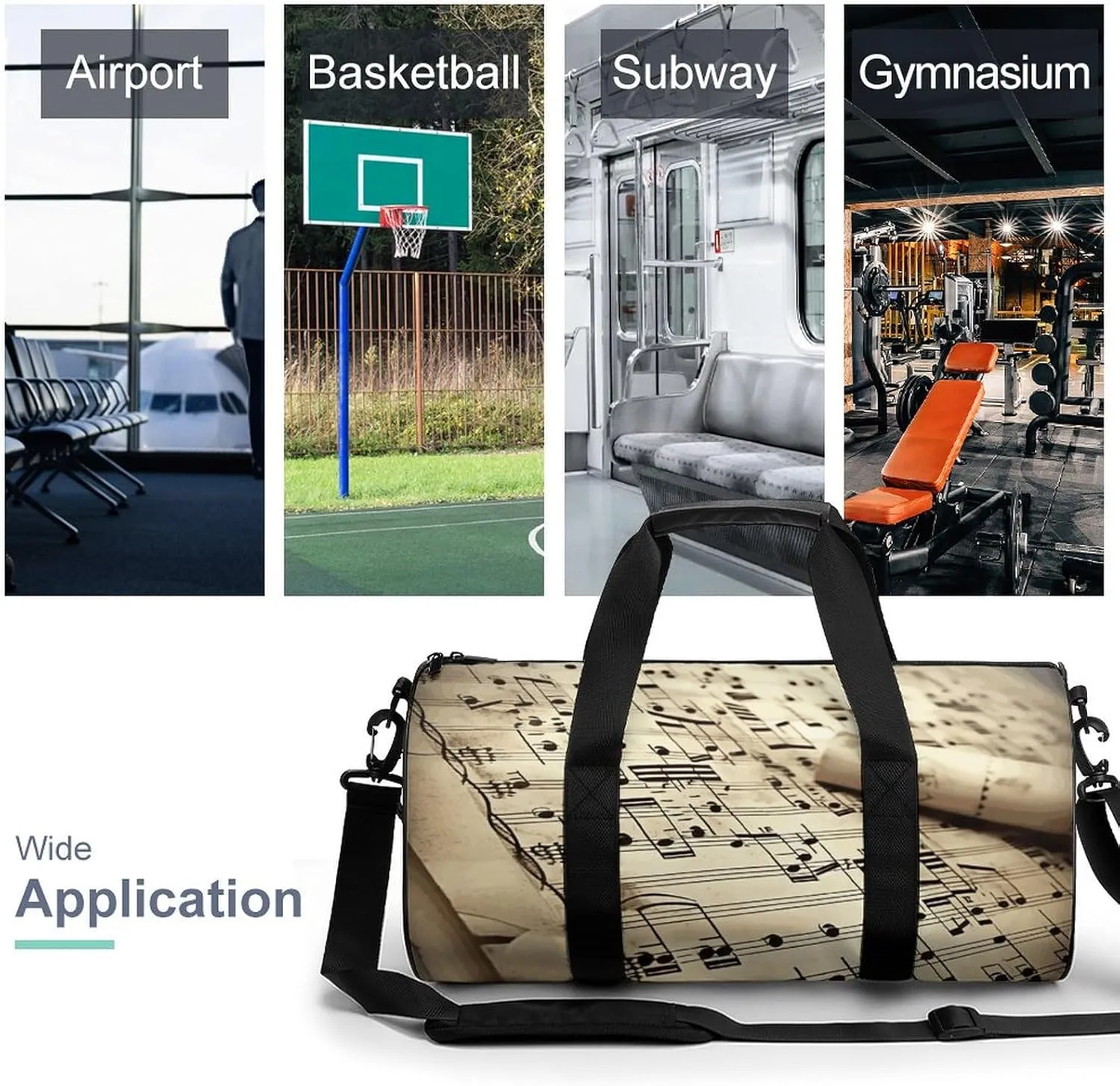 Duffel Bag for Men Women Gym Bag Sheet Music Travel Duffel Bag Waterproof Overnight Bag for Sports Workout
