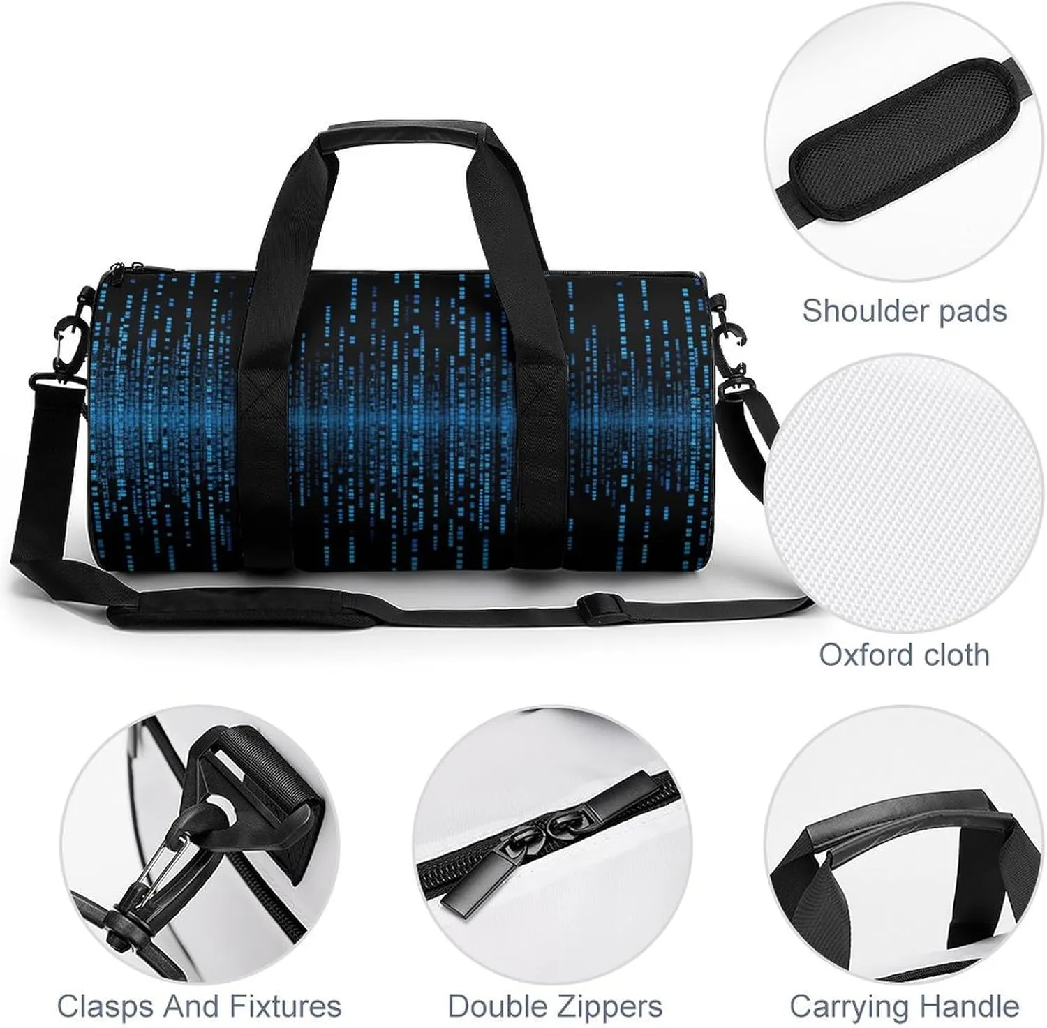 Duffel Bag for Men Women Gym Bag The Blue Binary Matrix Travel Duffel Bag Waterproof Overnight Bag for Sports Workout