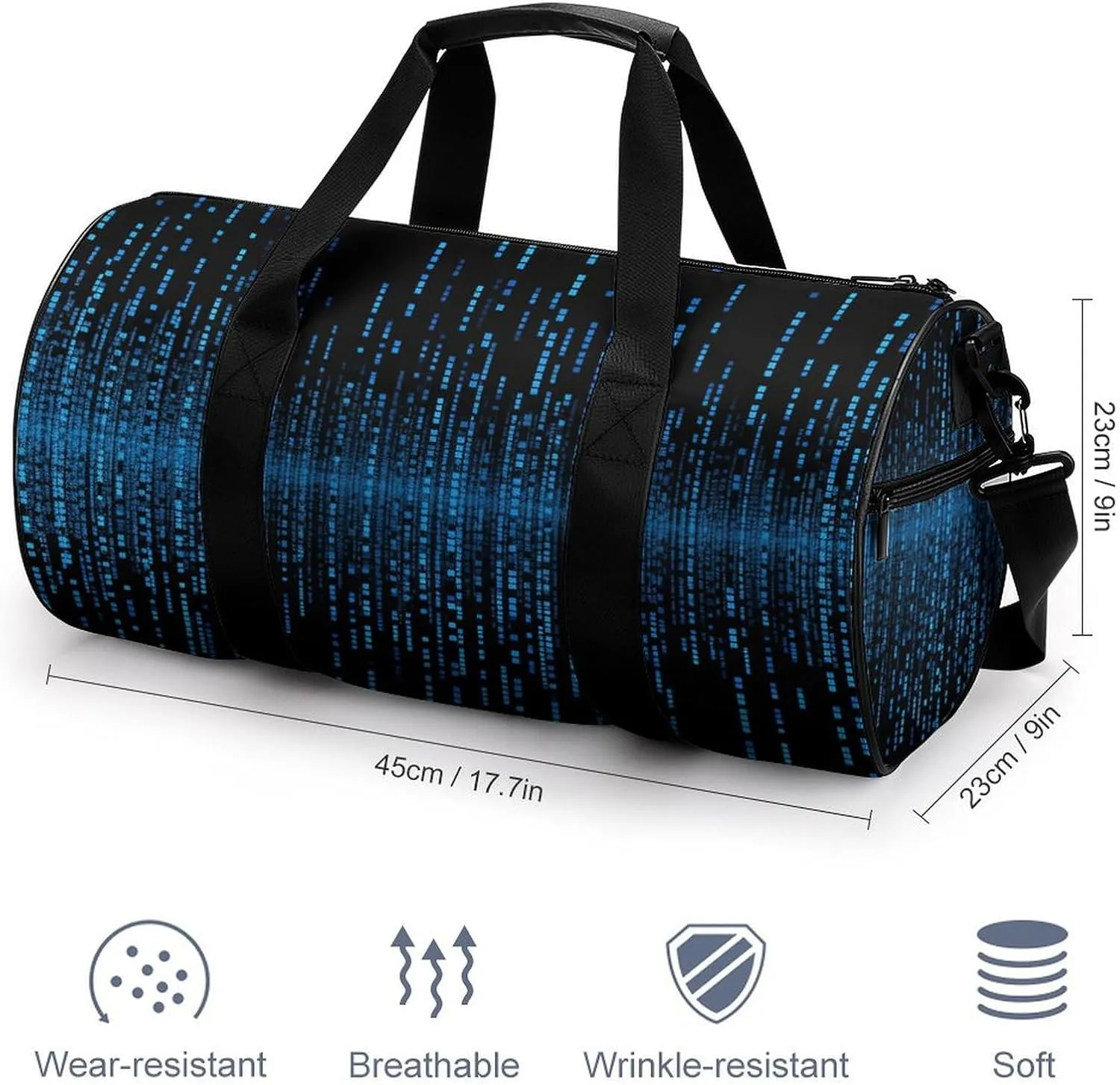 Duffel Bag for Men Women Gym Bag The Blue Binary Matrix Travel Duffel Bag Waterproof Overnight Bag for Sports Workout