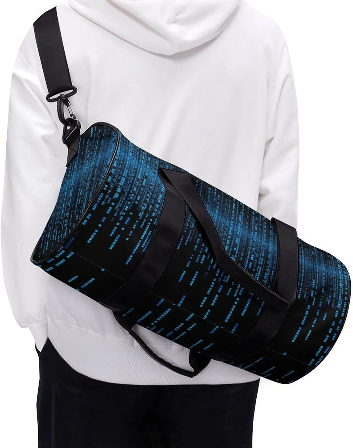 Duffel Bag for Men Women Gym Bag The Blue Binary Matrix Travel Duffel Bag Waterproof Overnight Bag for Sports Workout