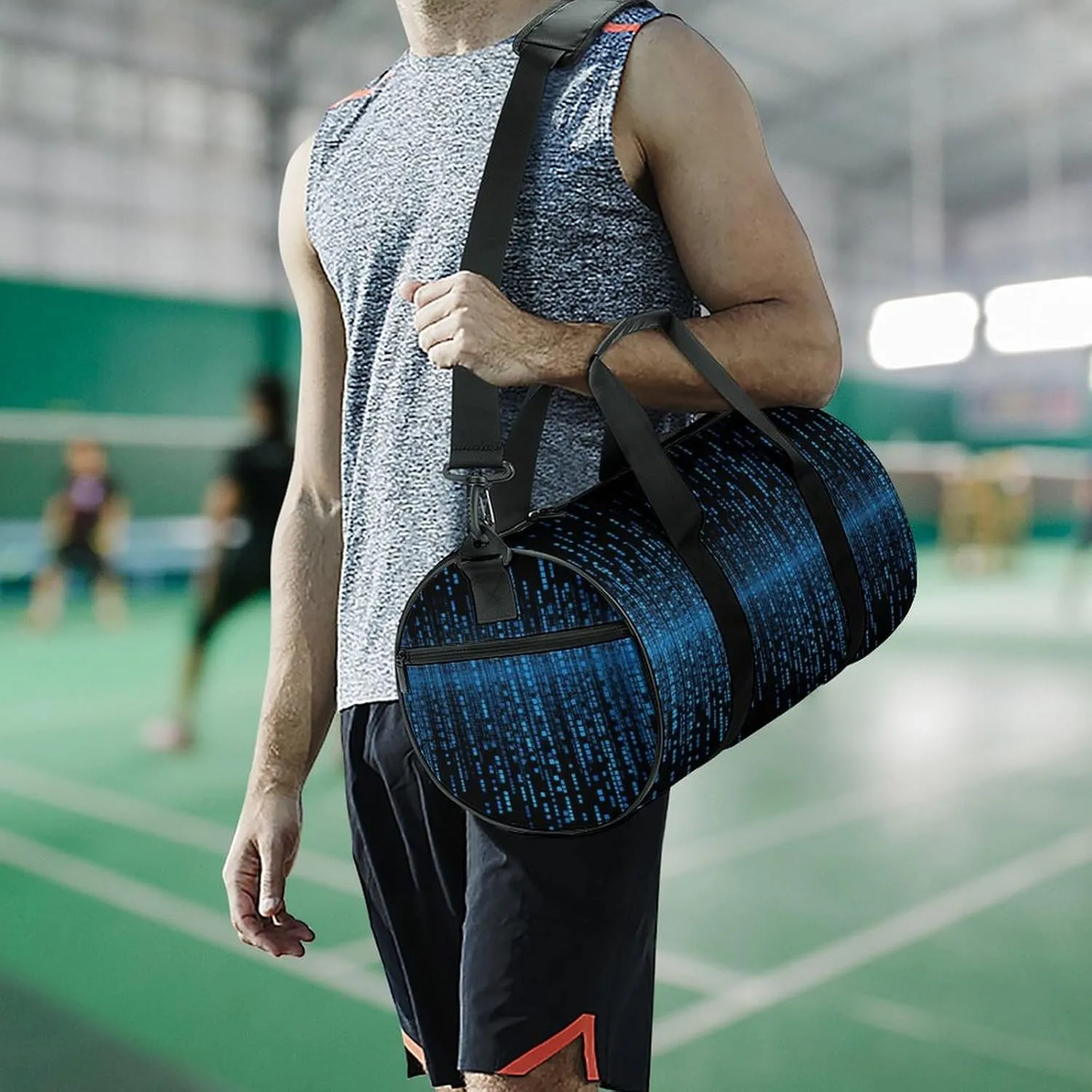 Duffel Bag for Men Women Gym Bag The Blue Binary Matrix Travel Duffel Bag Waterproof Overnight Bag for Sports Workout
