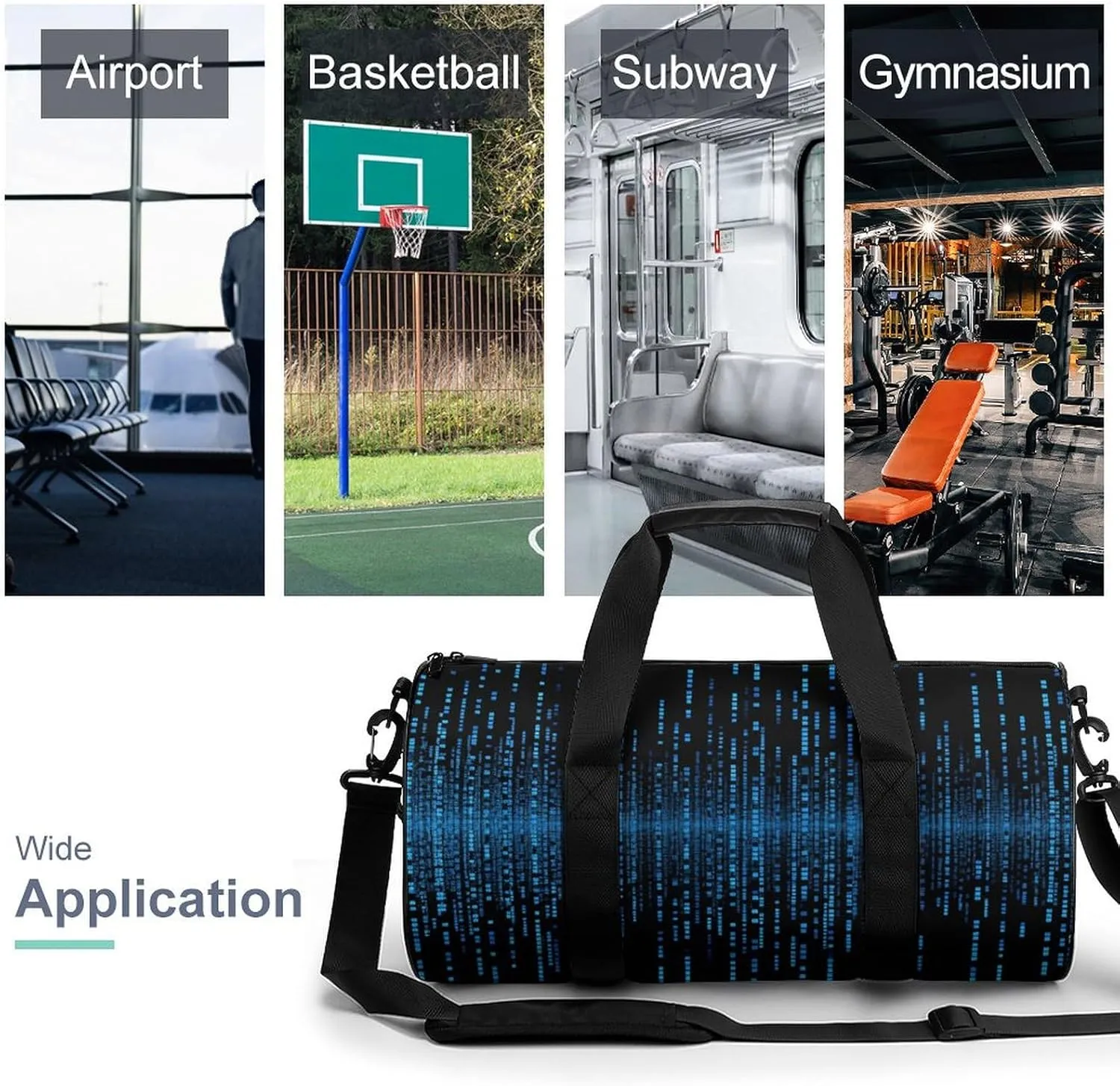 Duffel Bag for Men Women Gym Bag The Blue Binary Matrix Travel Duffel Bag Waterproof Overnight Bag for Sports Workout