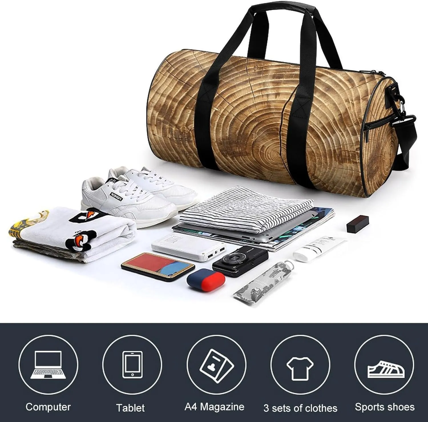 Duffel Bag for Men Women Gym Bag Wood Grain Texture Travel Duffel Bag Waterproof Overnight Bag for Sports Workout