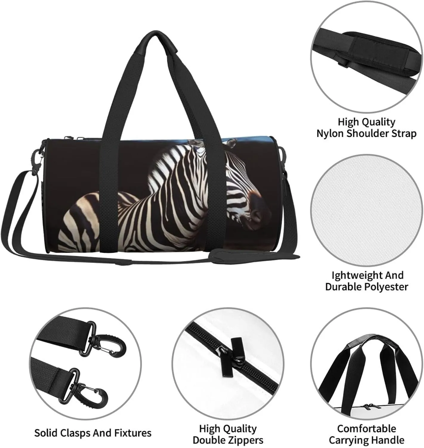 Duffel Bag for Men Women Small Gym Bag Animal Zebra Travel Duffel Bag Waterproof Overnight Bag for Sports Workout