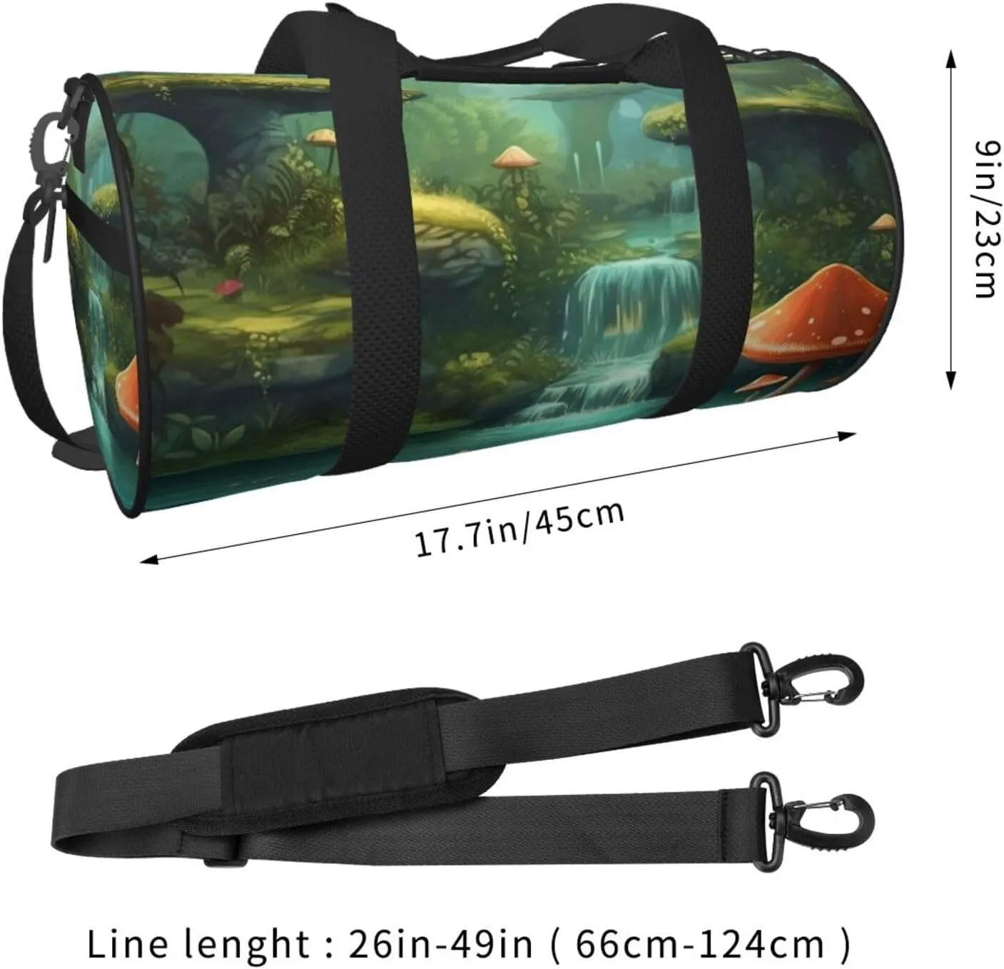 Duffel Bag for Men Women Small Gym Bag Mushroom View of Fantasy River Travel Duffel Bag Waterproof Overnight Bag for Sports Workout