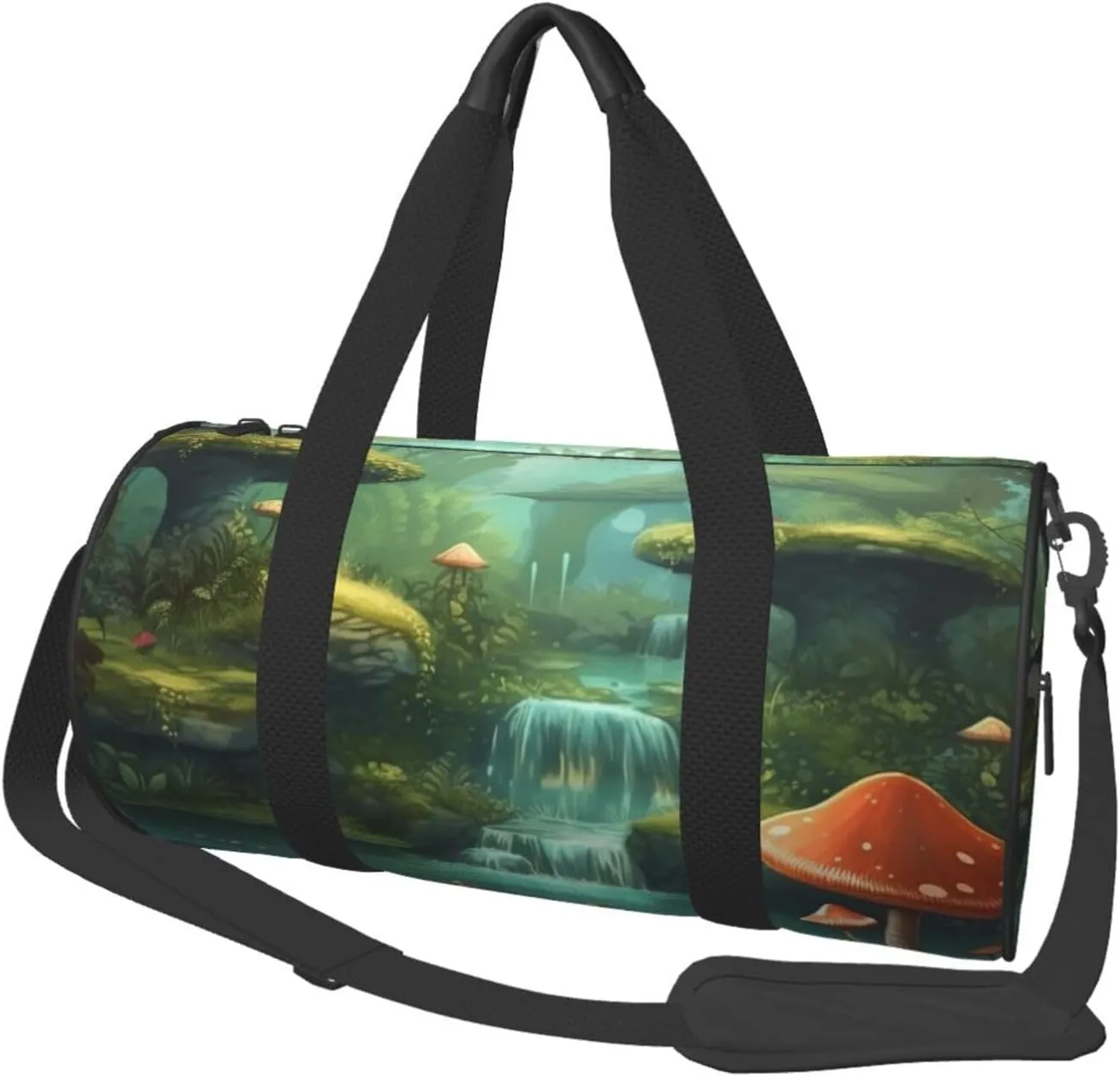 Duffel Bag for Men Women Small Gym Bag Mushroom View of Fantasy River Travel Duffel Bag Waterproof Overnight Bag for Sports Workout