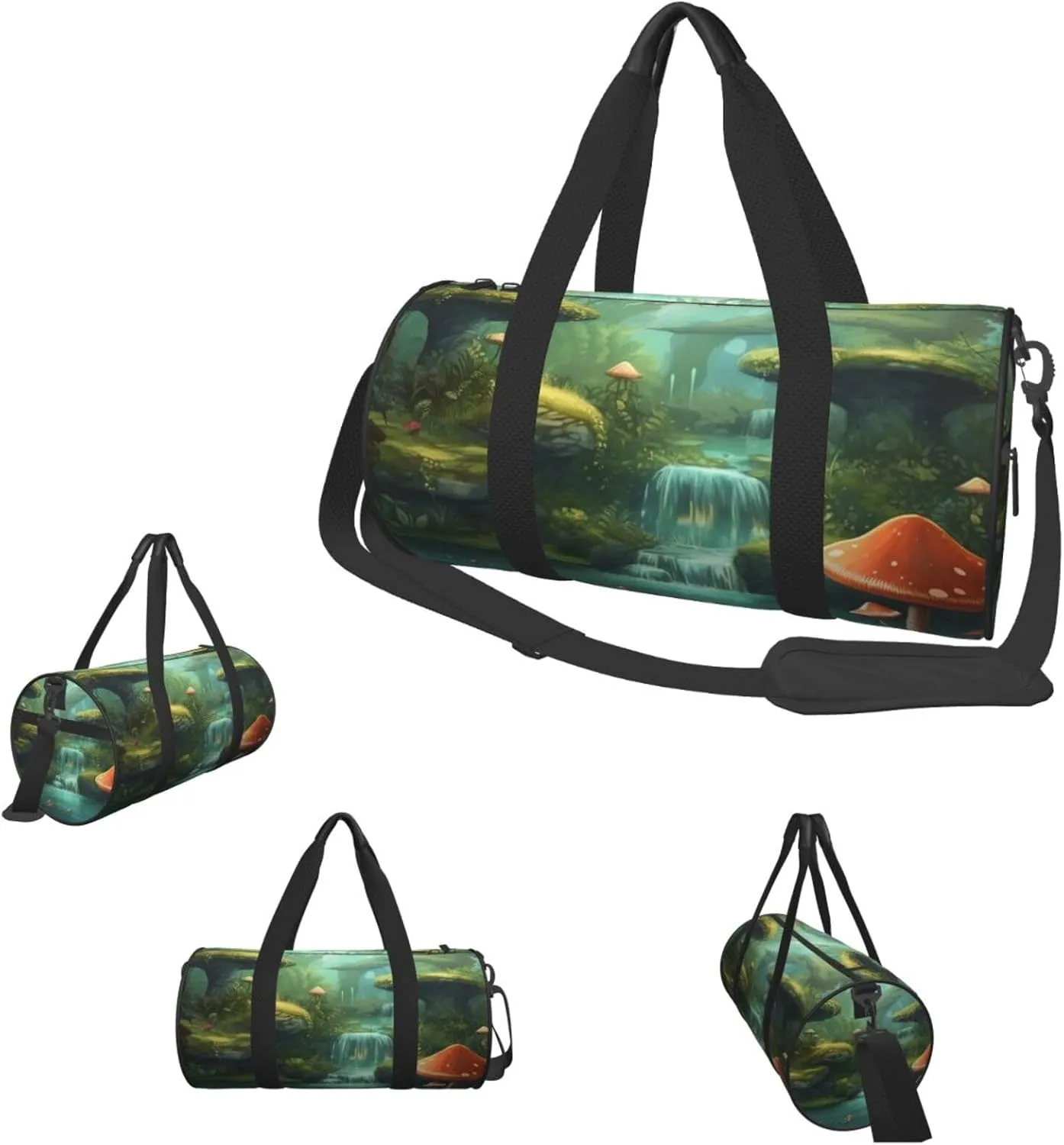 Duffel Bag for Men Women Small Gym Bag Mushroom View of Fantasy River Travel Duffel Bag Waterproof Overnight Bag for Sports Workout