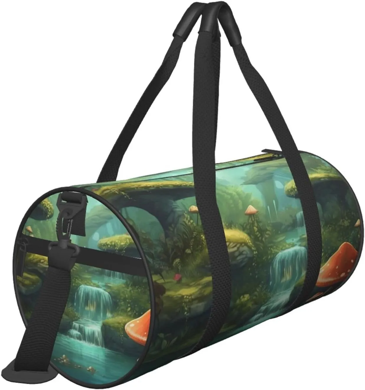 Duffel Bag for Men Women Small Gym Bag Mushroom View of Fantasy River Travel Duffel Bag Waterproof Overnight Bag for Sports Workout