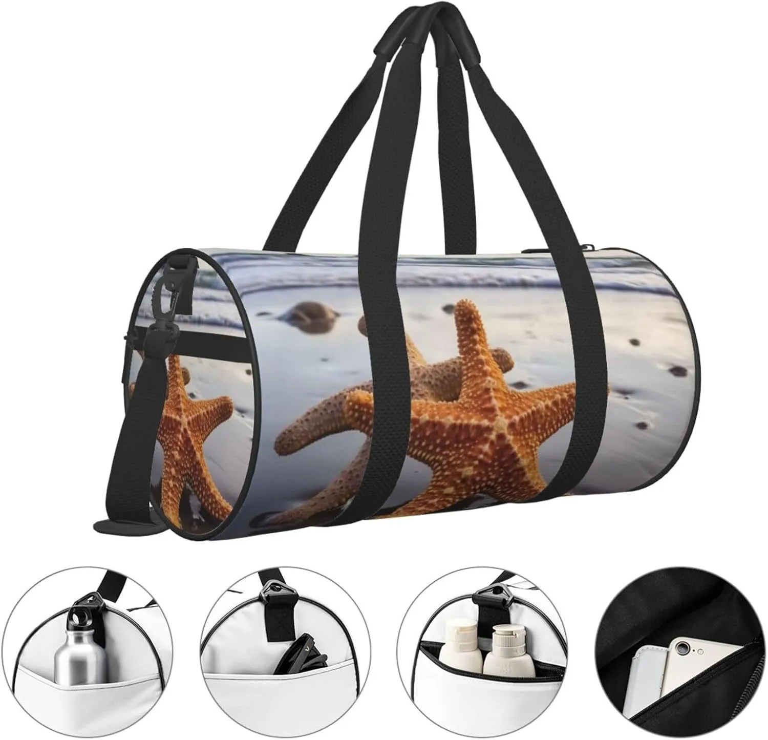 Duffel Bag for Men Women Small Gym Bag Starfish on the beach Travel Duffel Bag Waterproof Overnight Bag for Sports Workout