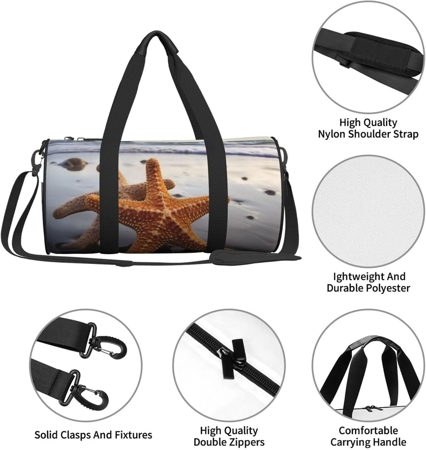 Duffel Bag for Men Women Small Gym Bag Starfish on the beach Travel Duffel Bag Waterproof Overnight Bag for Sports Workout