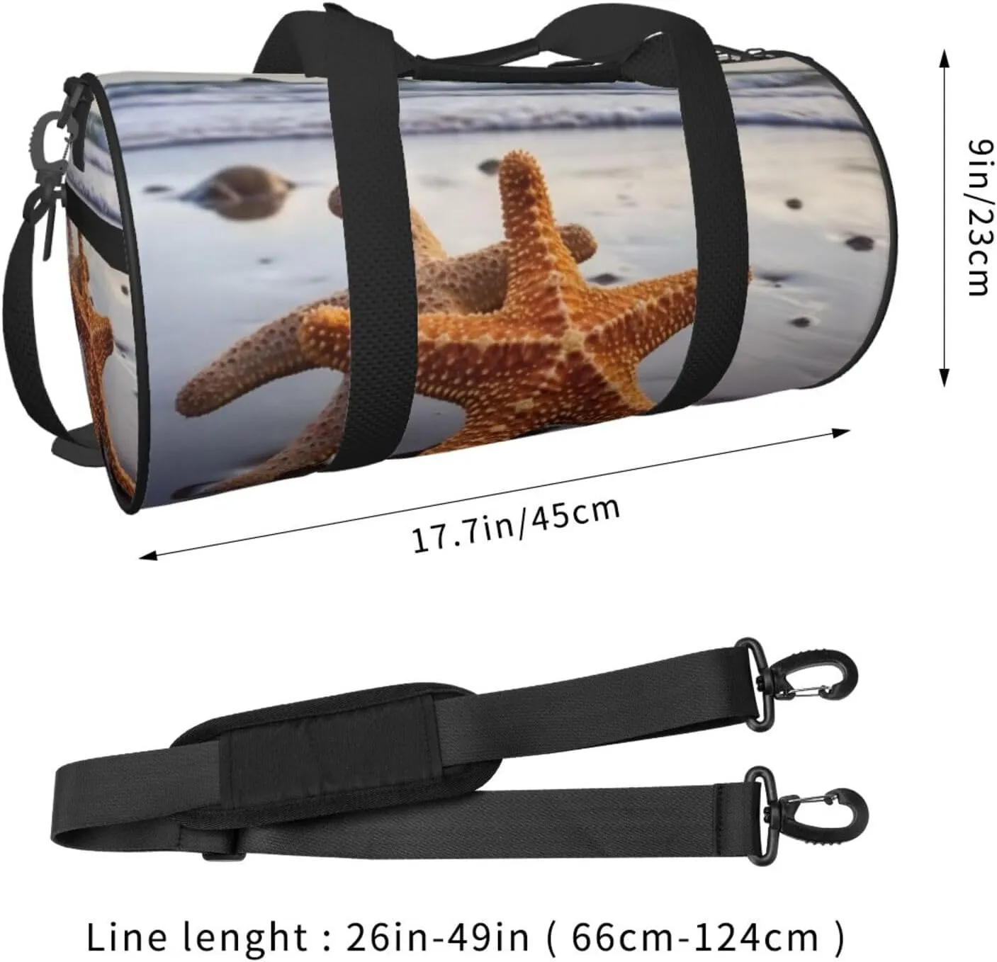 Duffel Bag for Men Women Small Gym Bag Starfish on the beach Travel Duffel Bag Waterproof Overnight Bag for Sports Workout