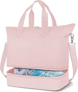 Duffel Bag for Women Men,Carry-On Weekender Overnight Bag with Shoe Compartment for Travel,Personal Item Gym Sports (Pink)