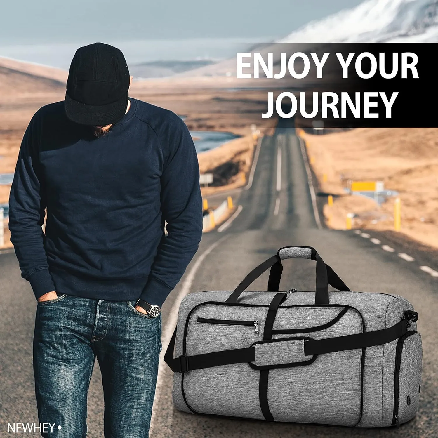 Duffel Bags for Traveling 100L Foldable Gym Overnight Weekender Bag for Men Women Waterproof Carry on Sports Bag with Shoes Compartment, GREY