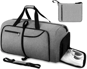 Duffel Bags for Traveling 100L Foldable Gym Overnight Weekender Bag for Men Women Waterproof Carry on Sports Bag with Shoes Compartment, GREY