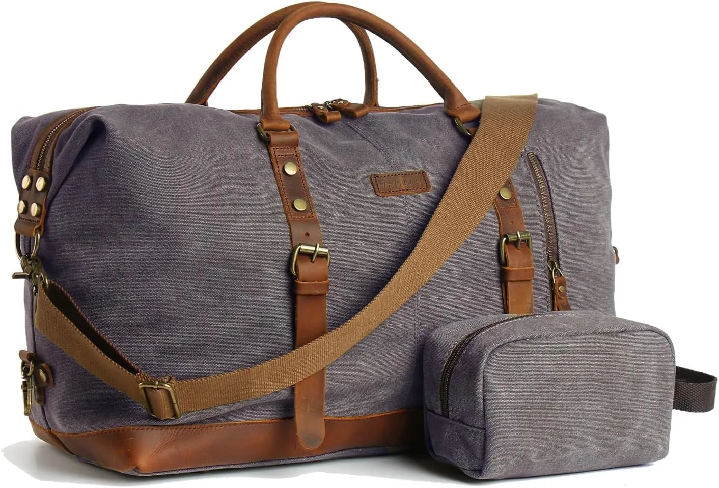 Duffle Bag for Men Travel Leather Canvas Weekender Bag Overnight Bag with Toiletry Bag