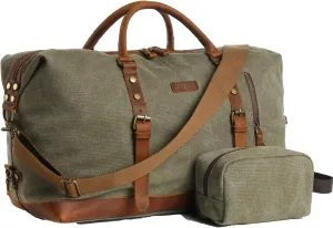 Duffle Bag for Men Travel Leather Canvas Weekender Bag Overnight Bag with Toiletry Bag