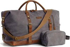 Duffle Bag for Men Travel Leather Canvas Weekender Bag Overnight Bag with Toiletry Bag