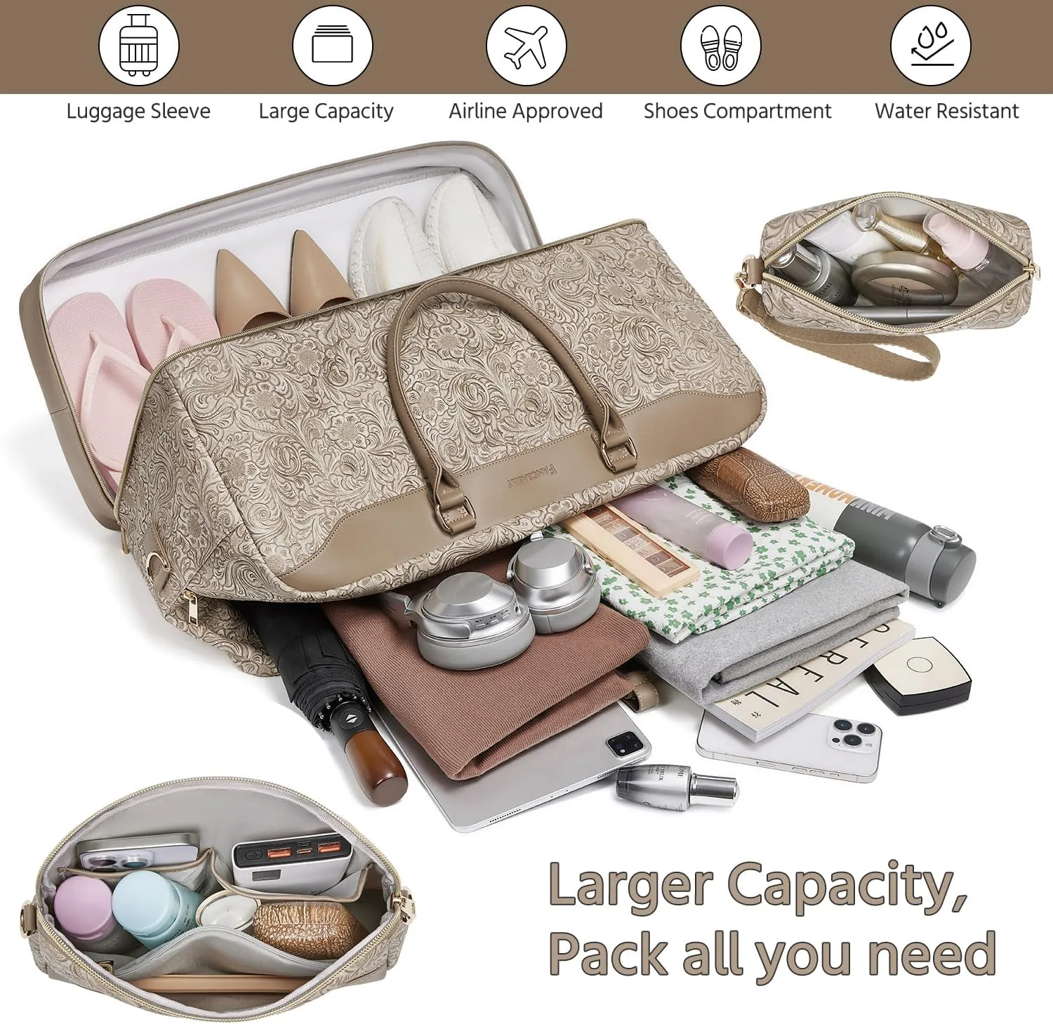 Duffle Bag for Travel,Weekender Bags for Women with Toiletry Bag,Carry On Overnight Bag,40L Gym Bags for Women,Personal Item Travel Bag with Shoe Compartment