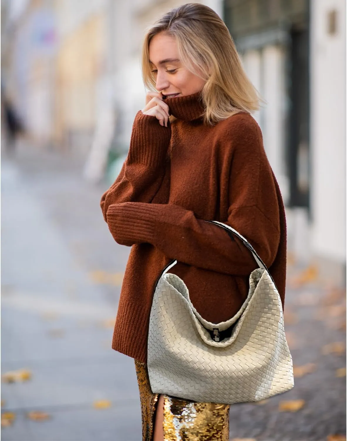 Dyalsa Woven Tote Bag for Women - Vegan Leather Large Messenger Retro Handmade Travel Shoulder Bag